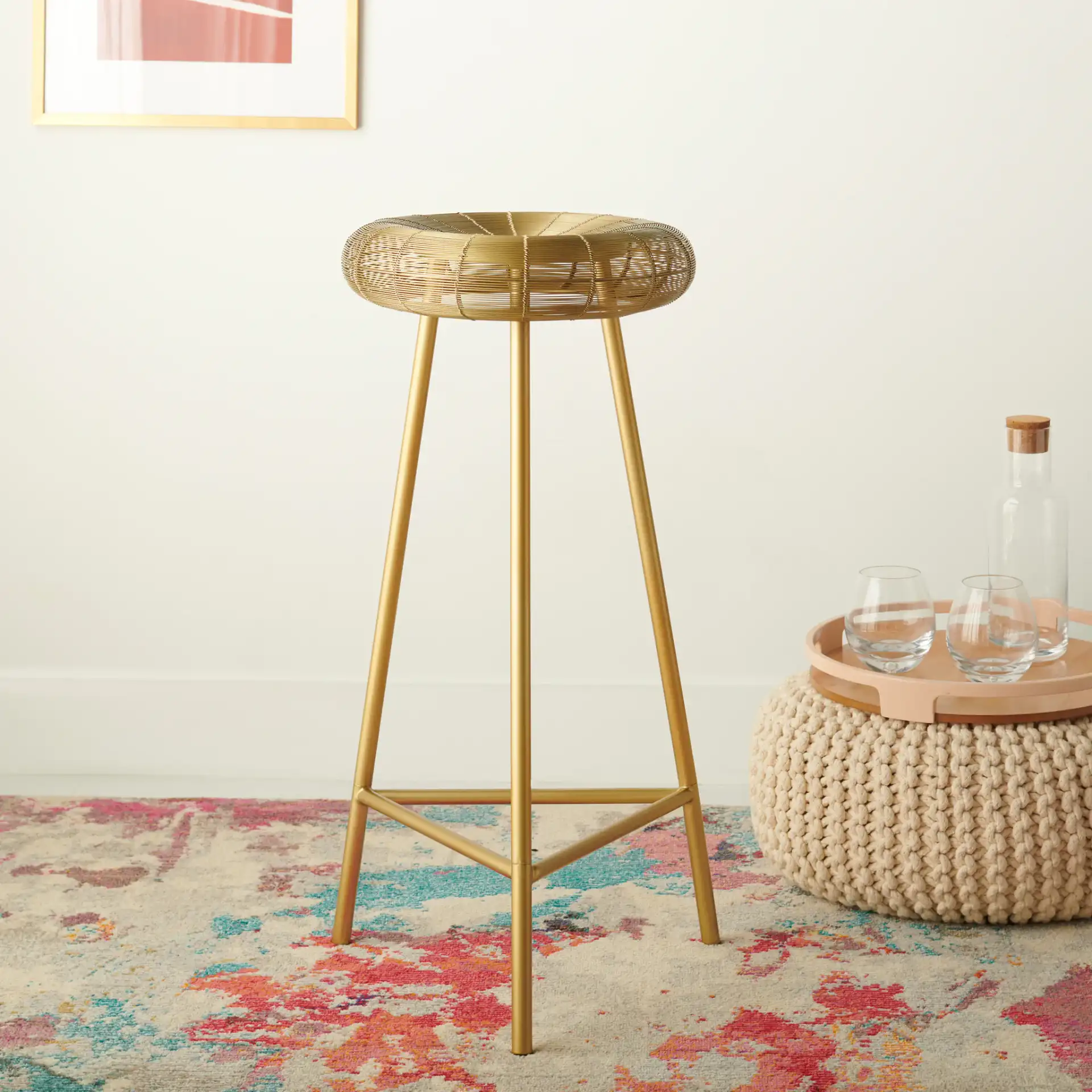 Addison Barstool in Gold in a styled room