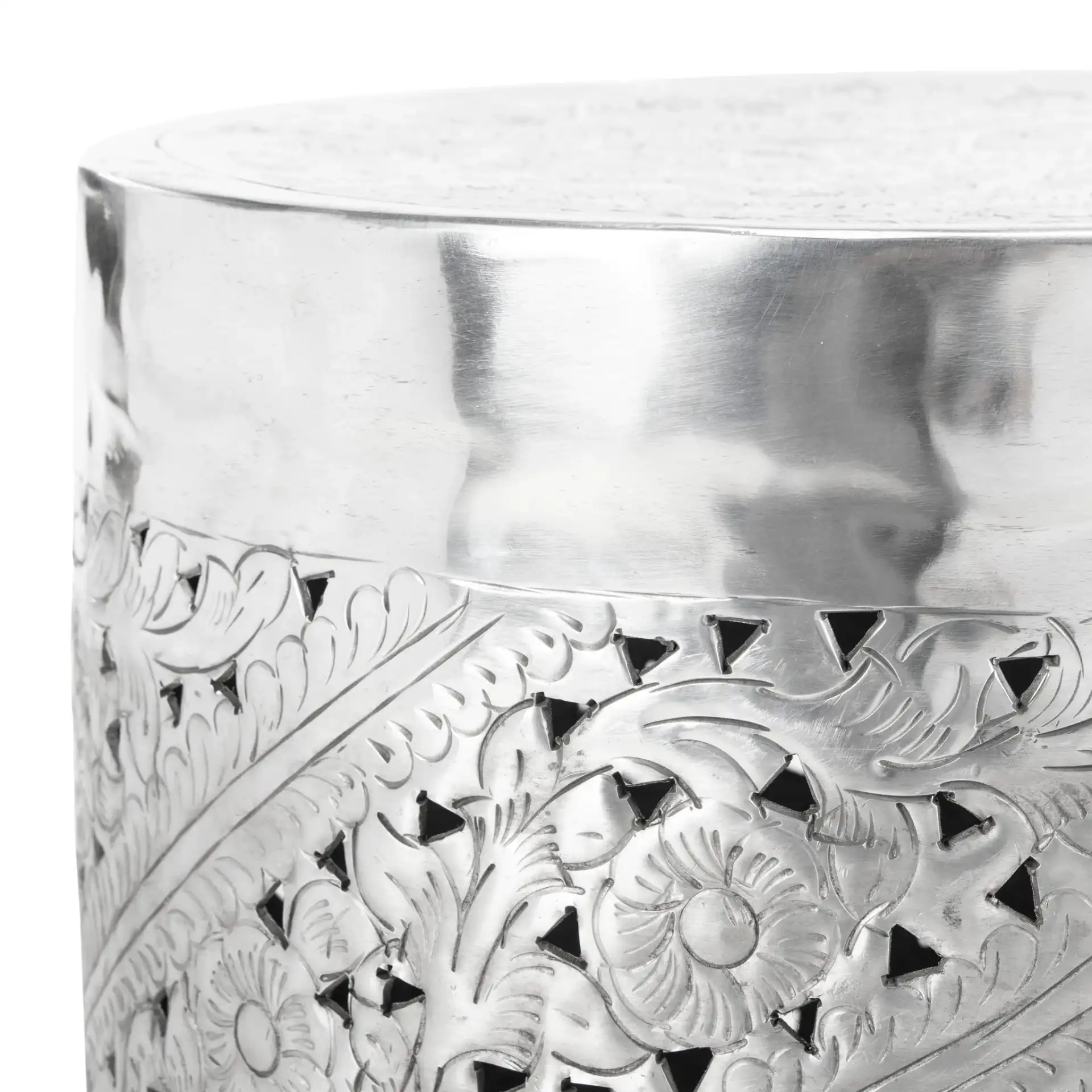 Adrien End Table in Silver in a styled room