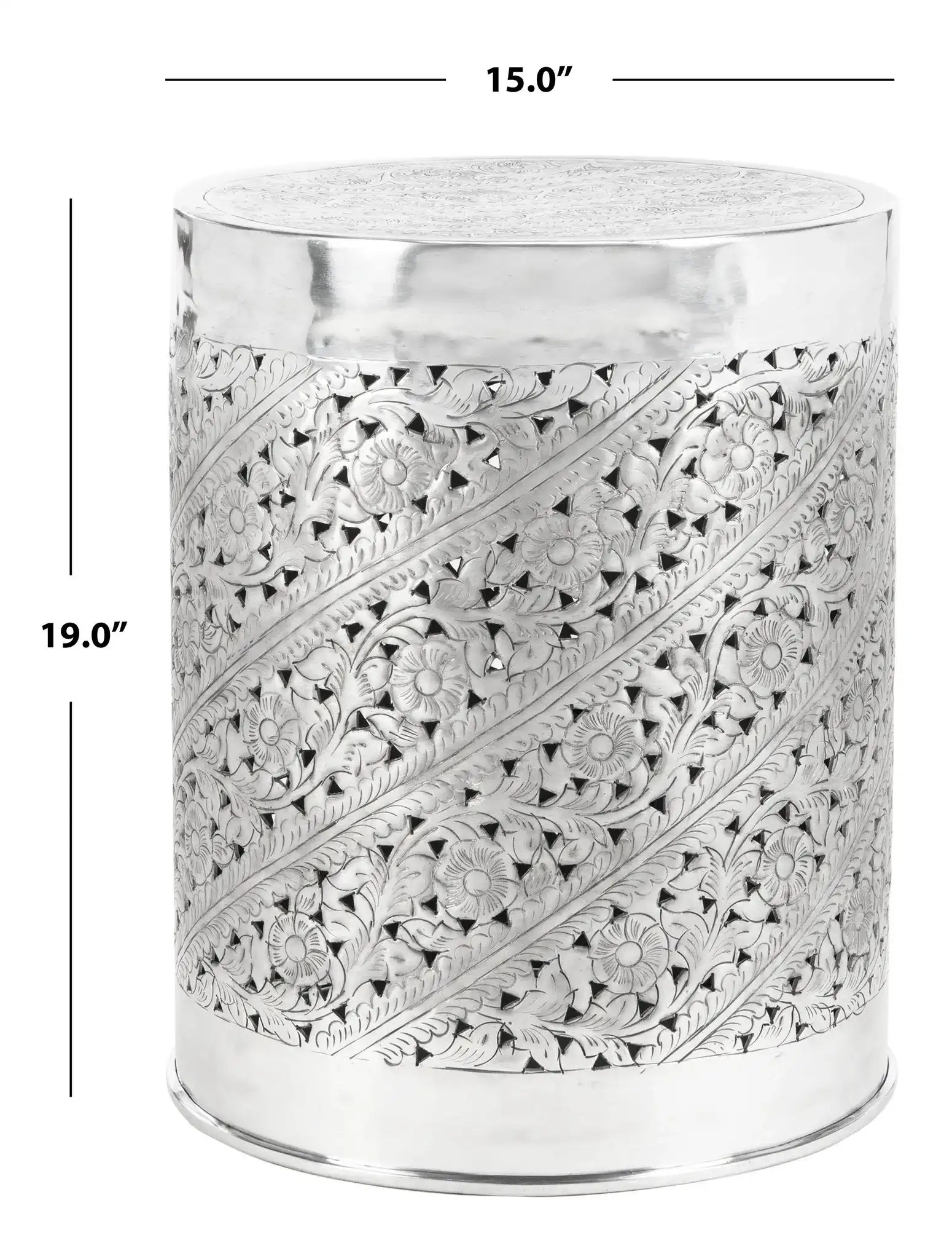 Adrien End Table in Silver, detail view