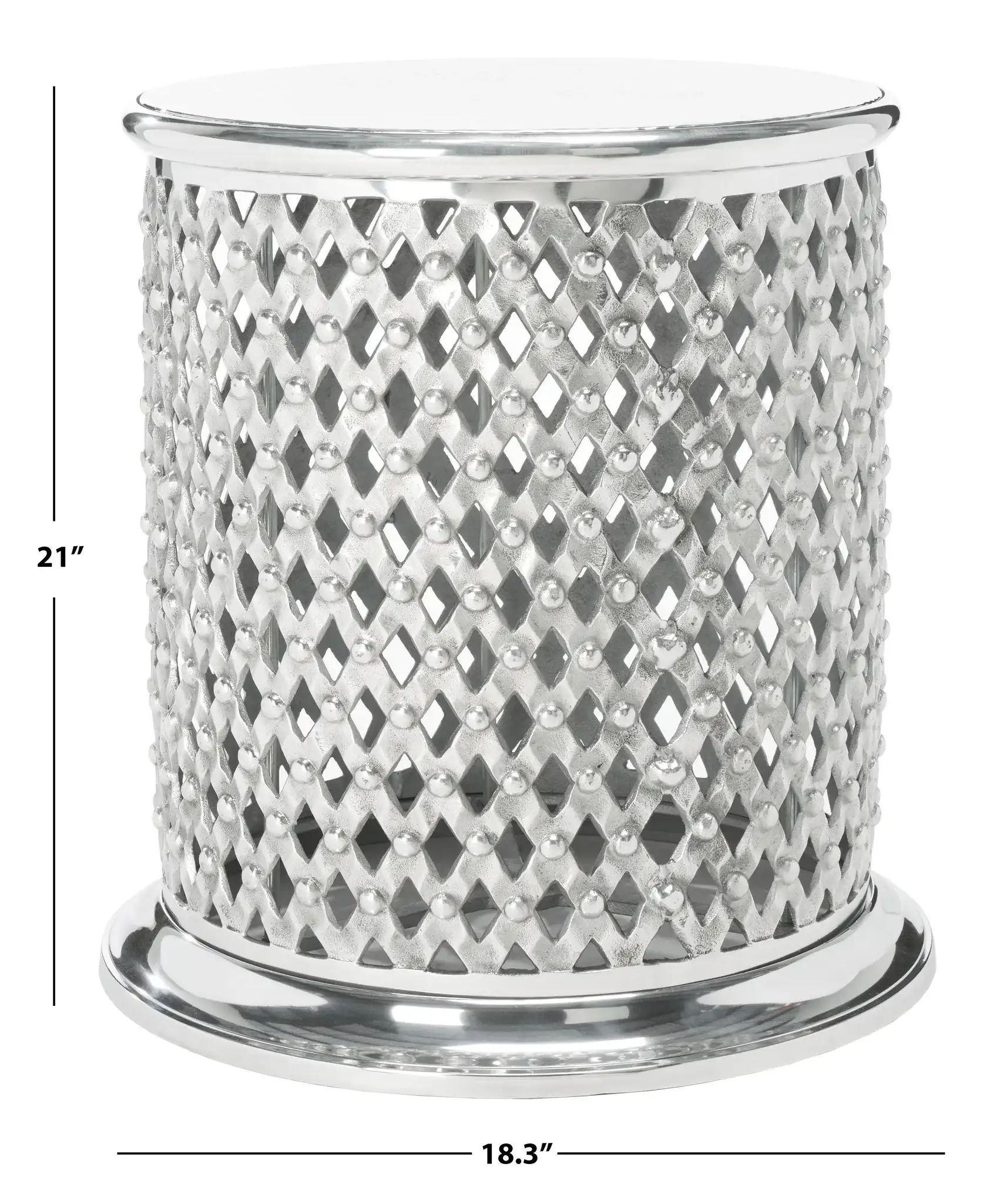 Metal Lace Table Stool in Silver, detail view