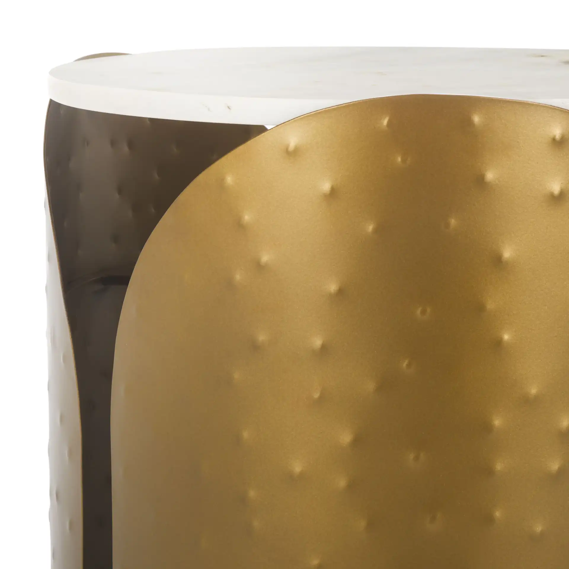 Shiara Round Accent Table in White Marble / Antique Brass in a styled room