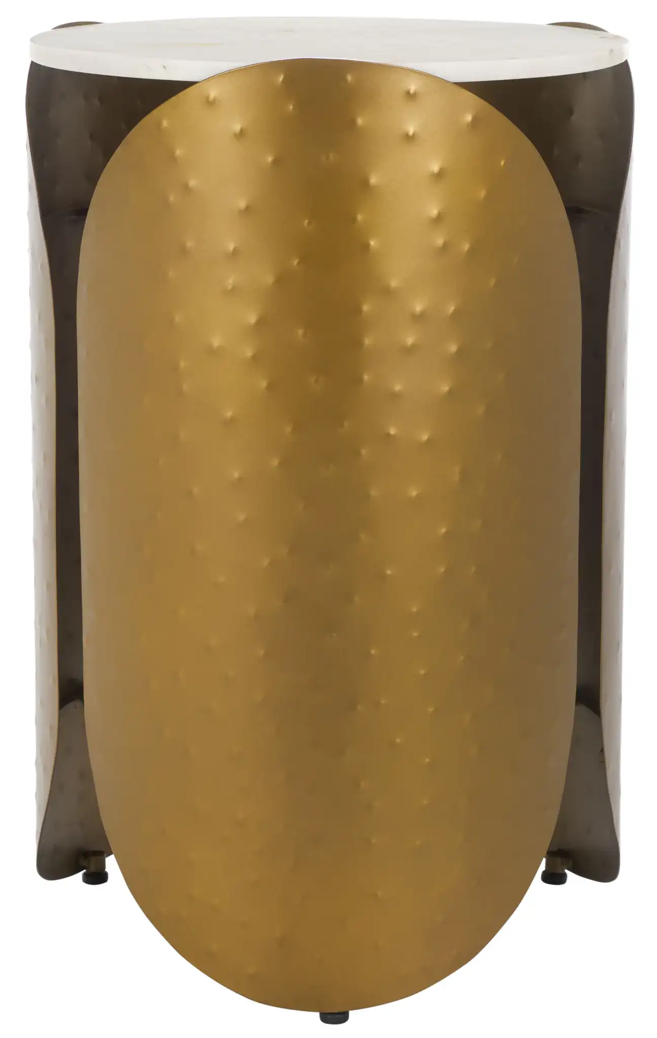 Shiara Round Accent Table in White Marble / Antique Brass