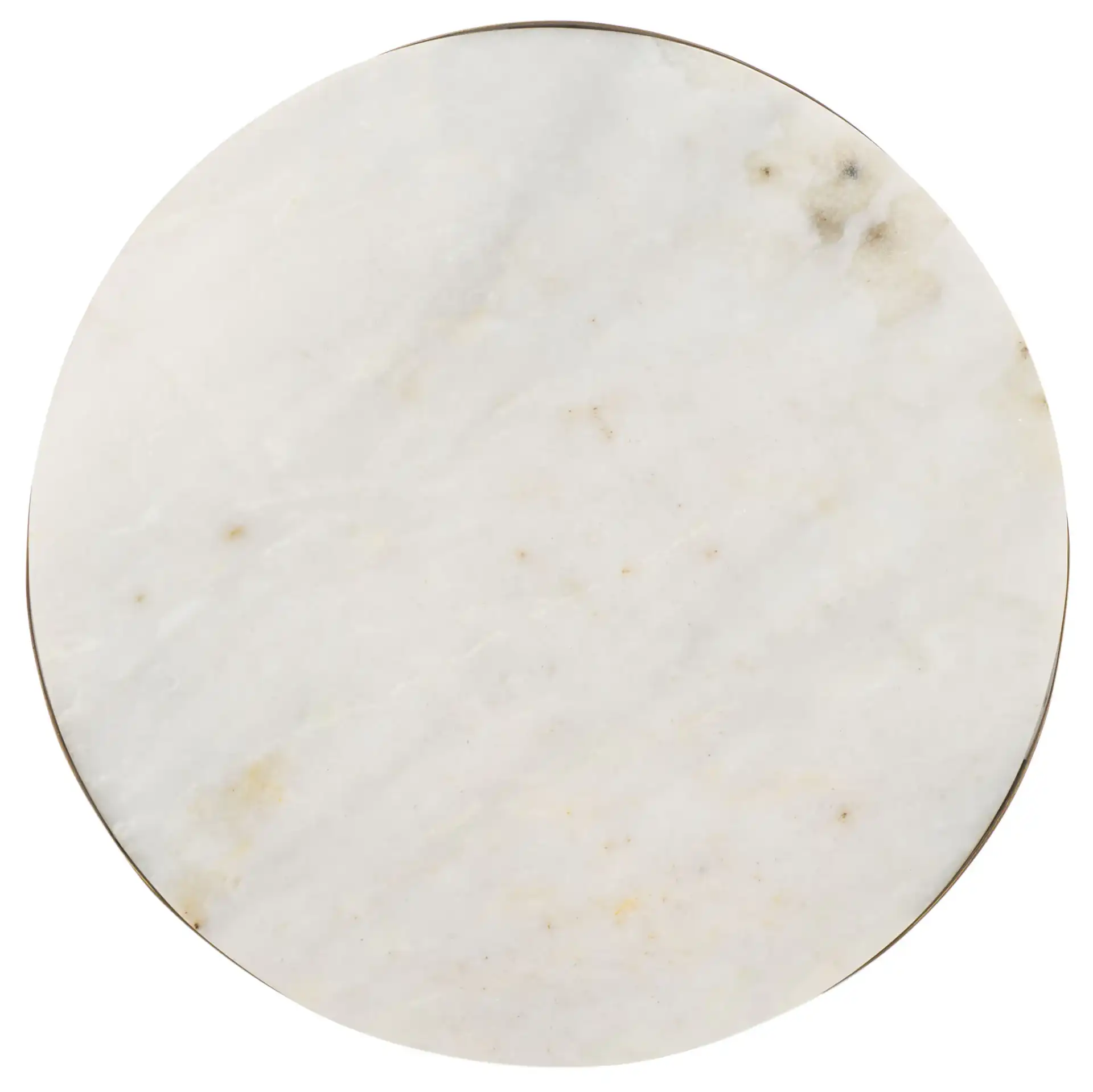 Shiara Round Accent Table in White Marble / Antique Brass, detail view