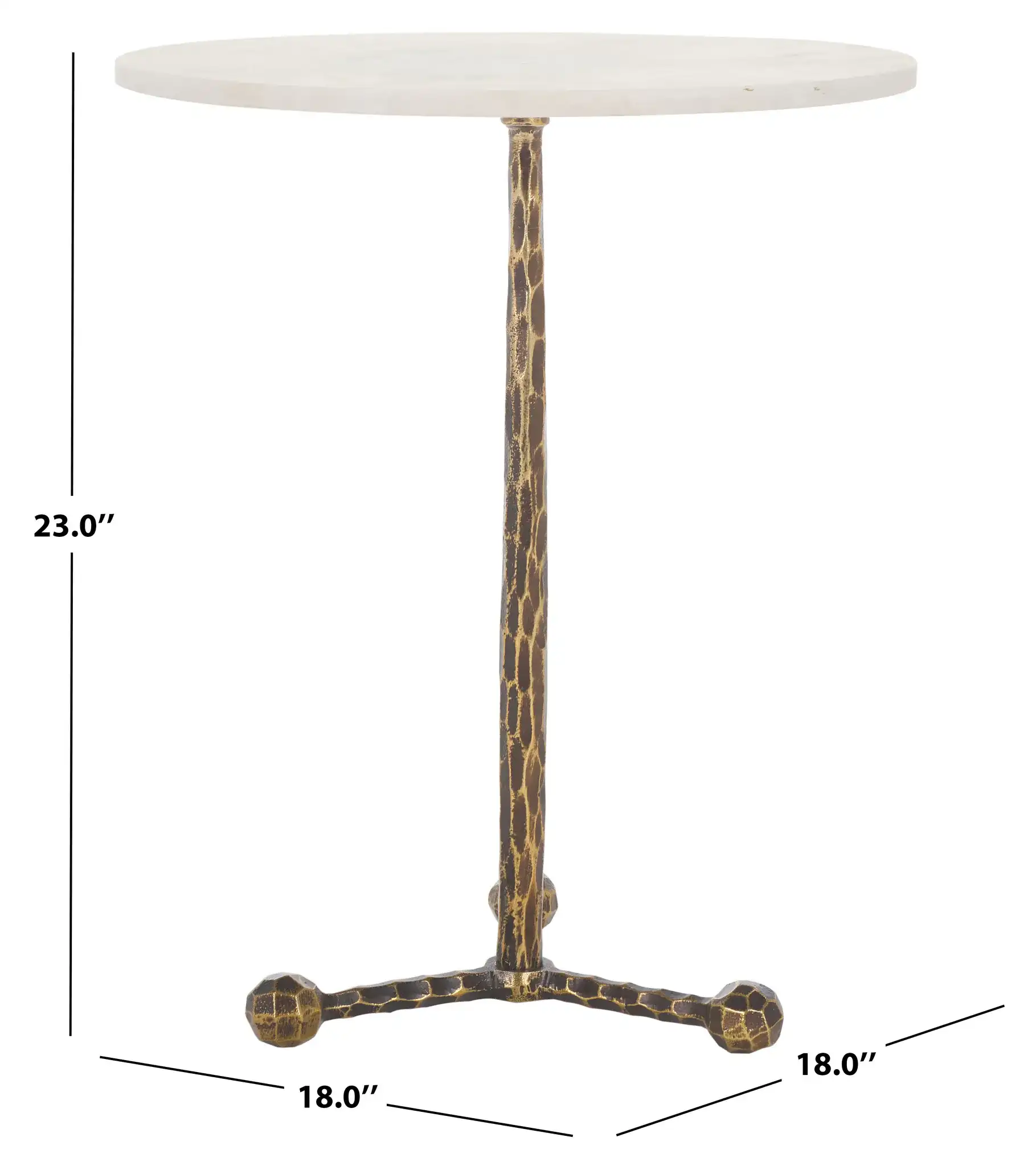 Sizia Round Accent Table in White Marble / Antique Brass, detail view