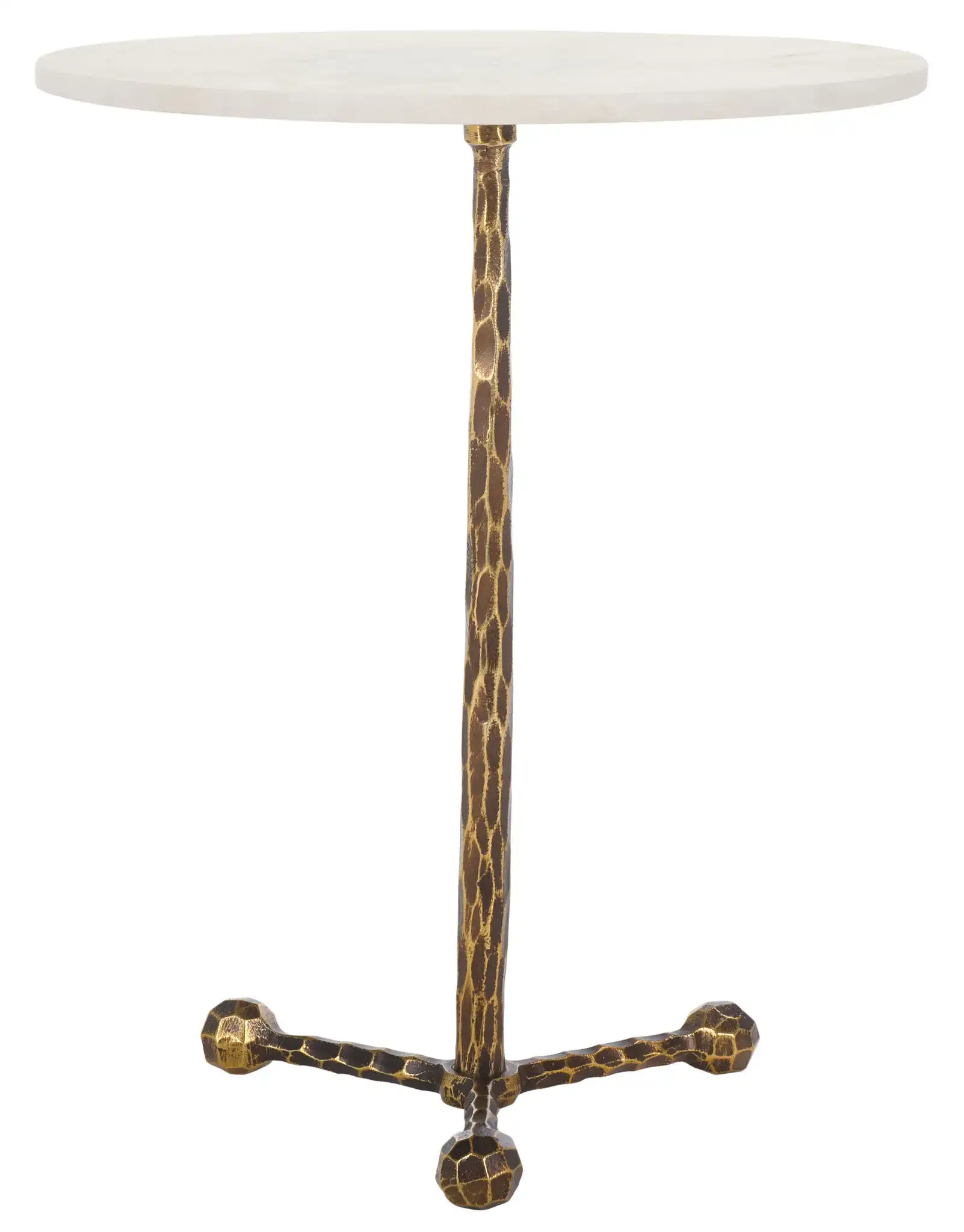 Sizia Round Accent Table in White Marble / Antique Brass