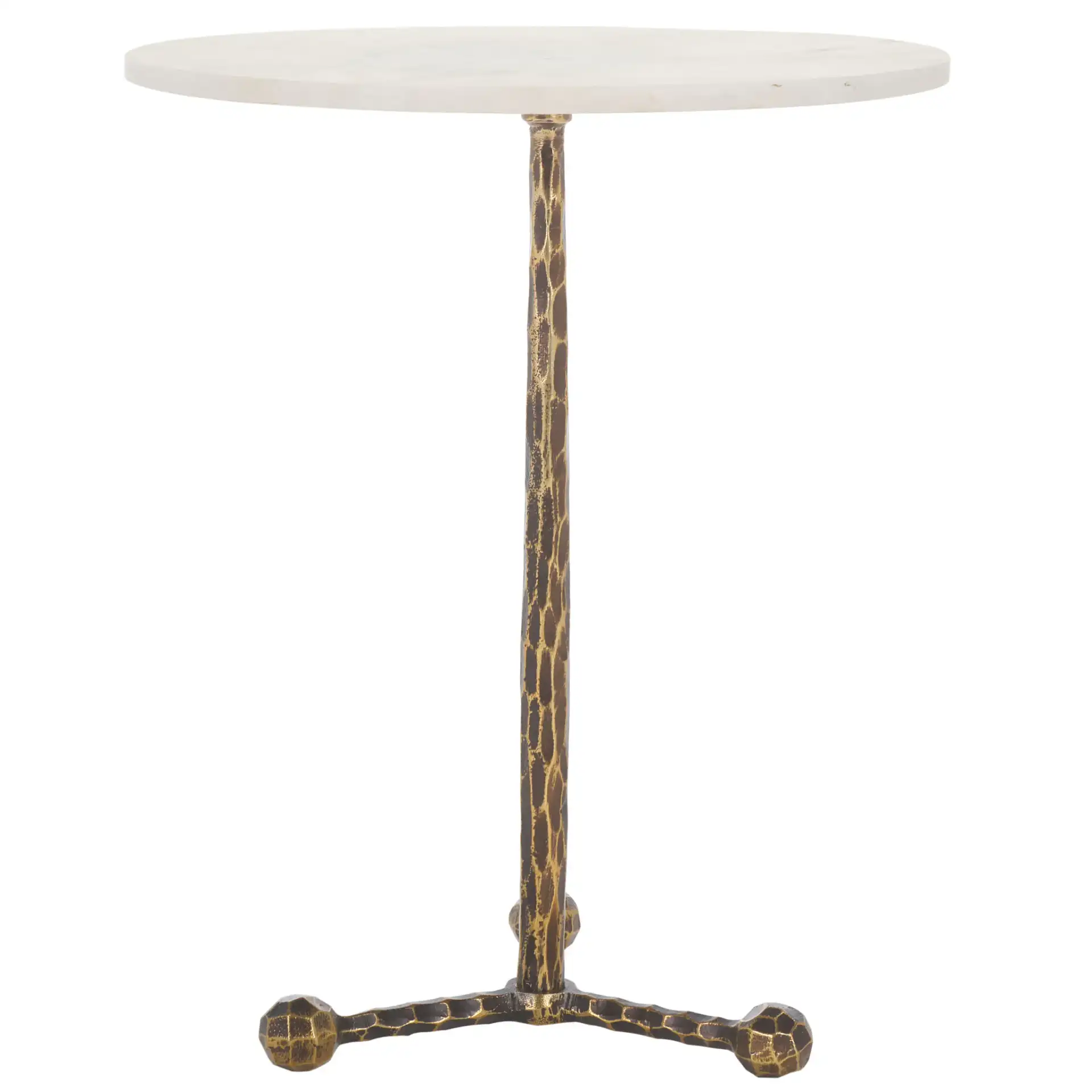Sizia Round Accent Table in White Marble / Antique Brass, detail view