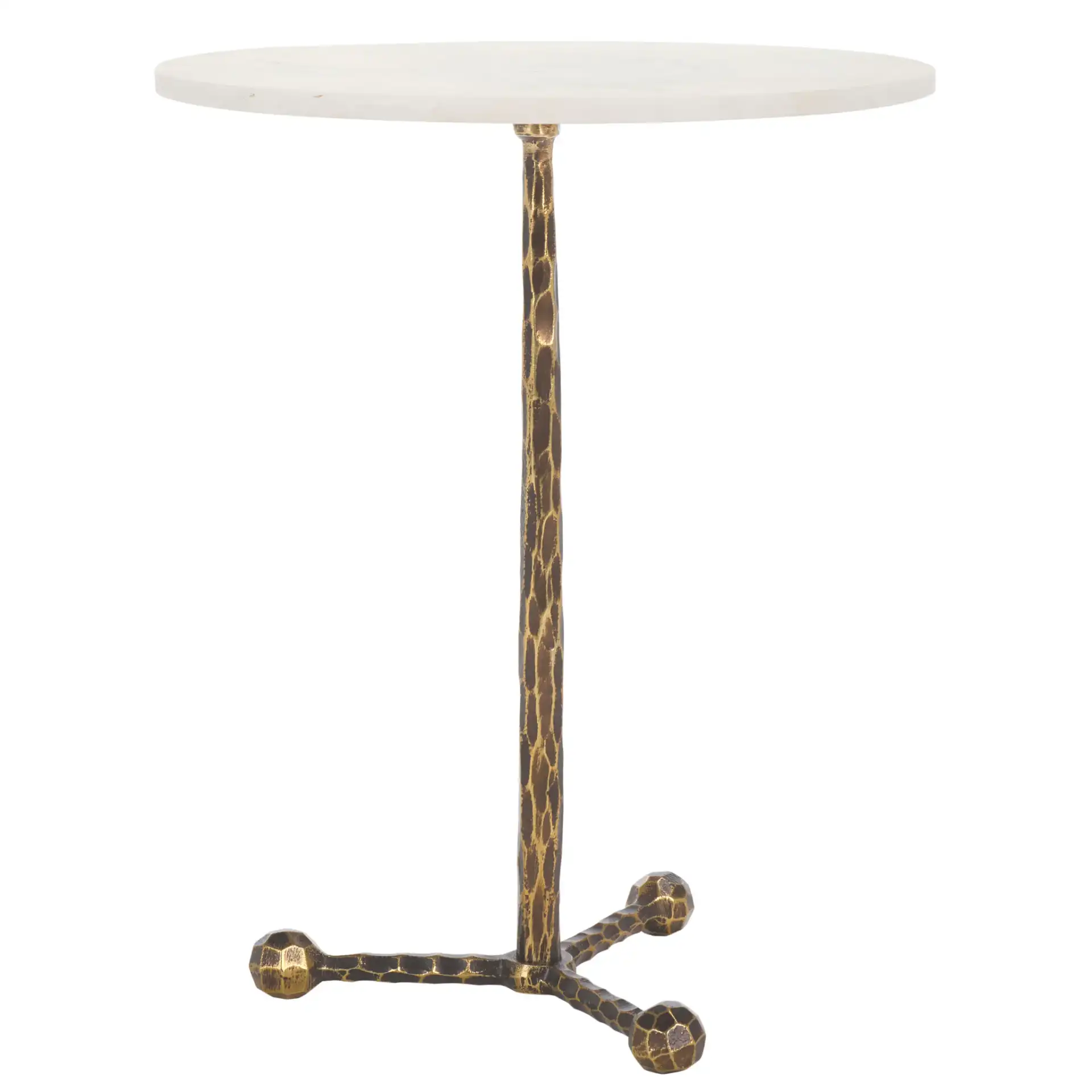 Sizia Round Accent Table in White Marble / Antique Brass, detail view