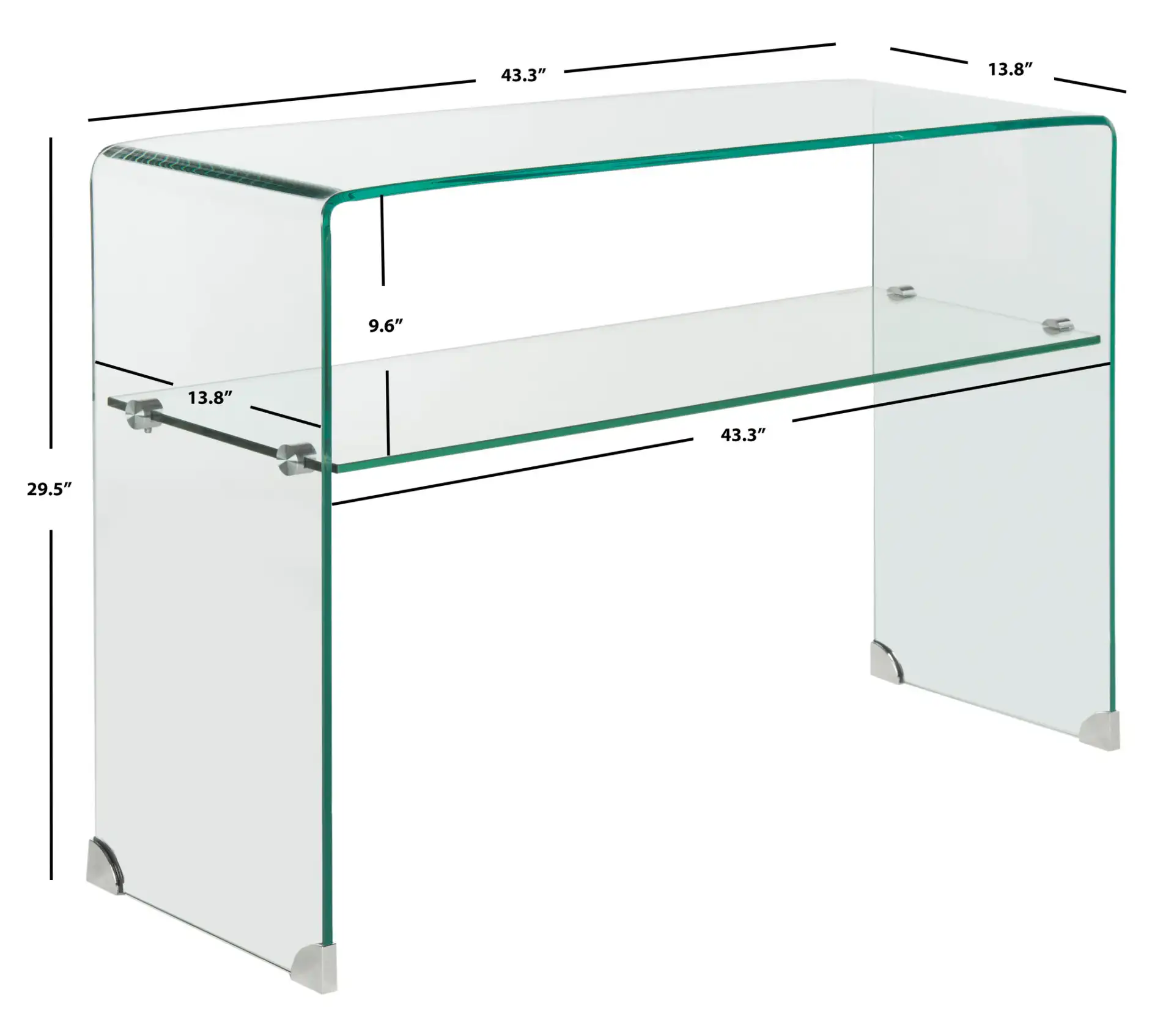 Hollis Glass Console Table in Clear, detail view