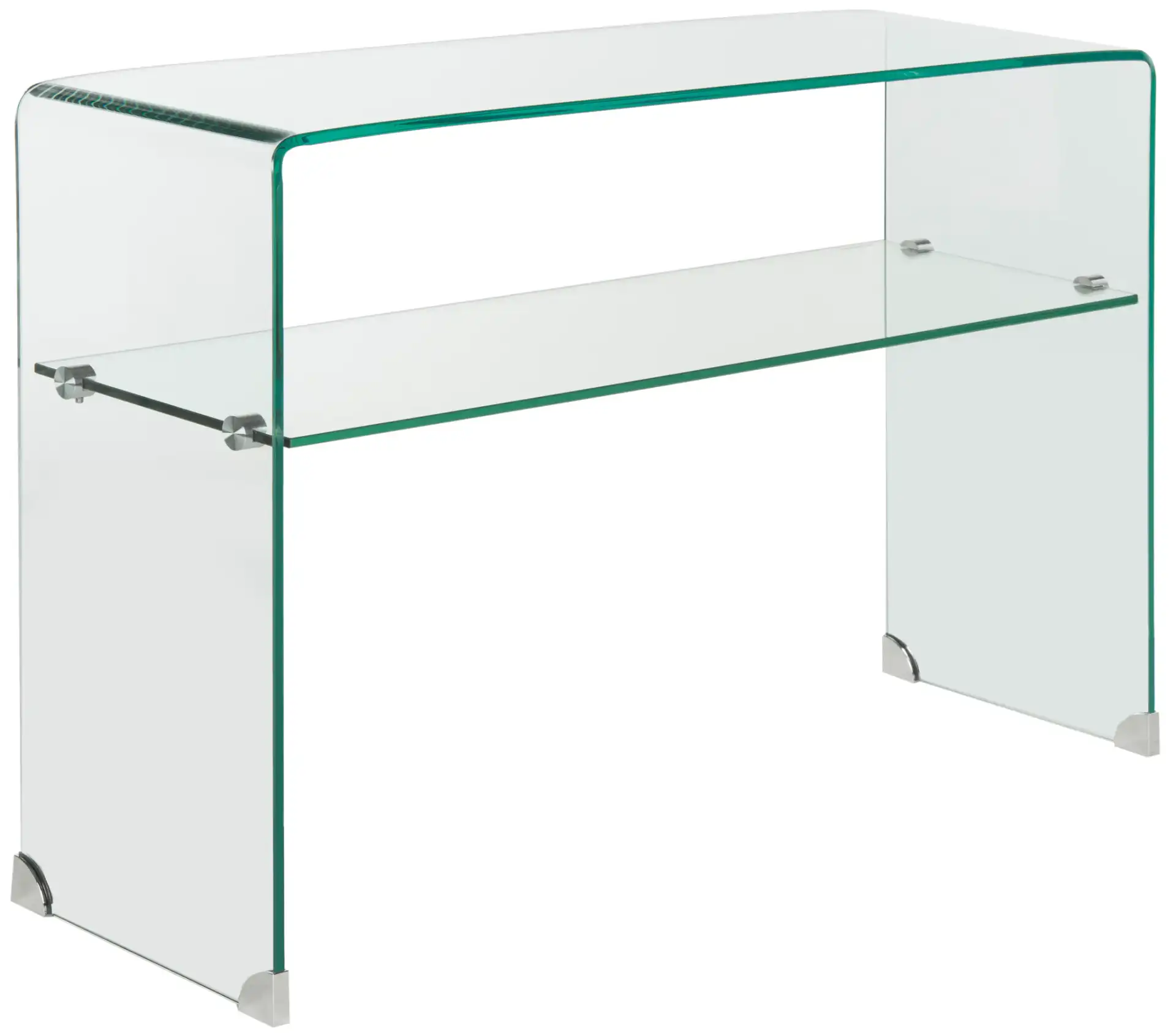 Hollis Glass Console Table in Clear, detail view