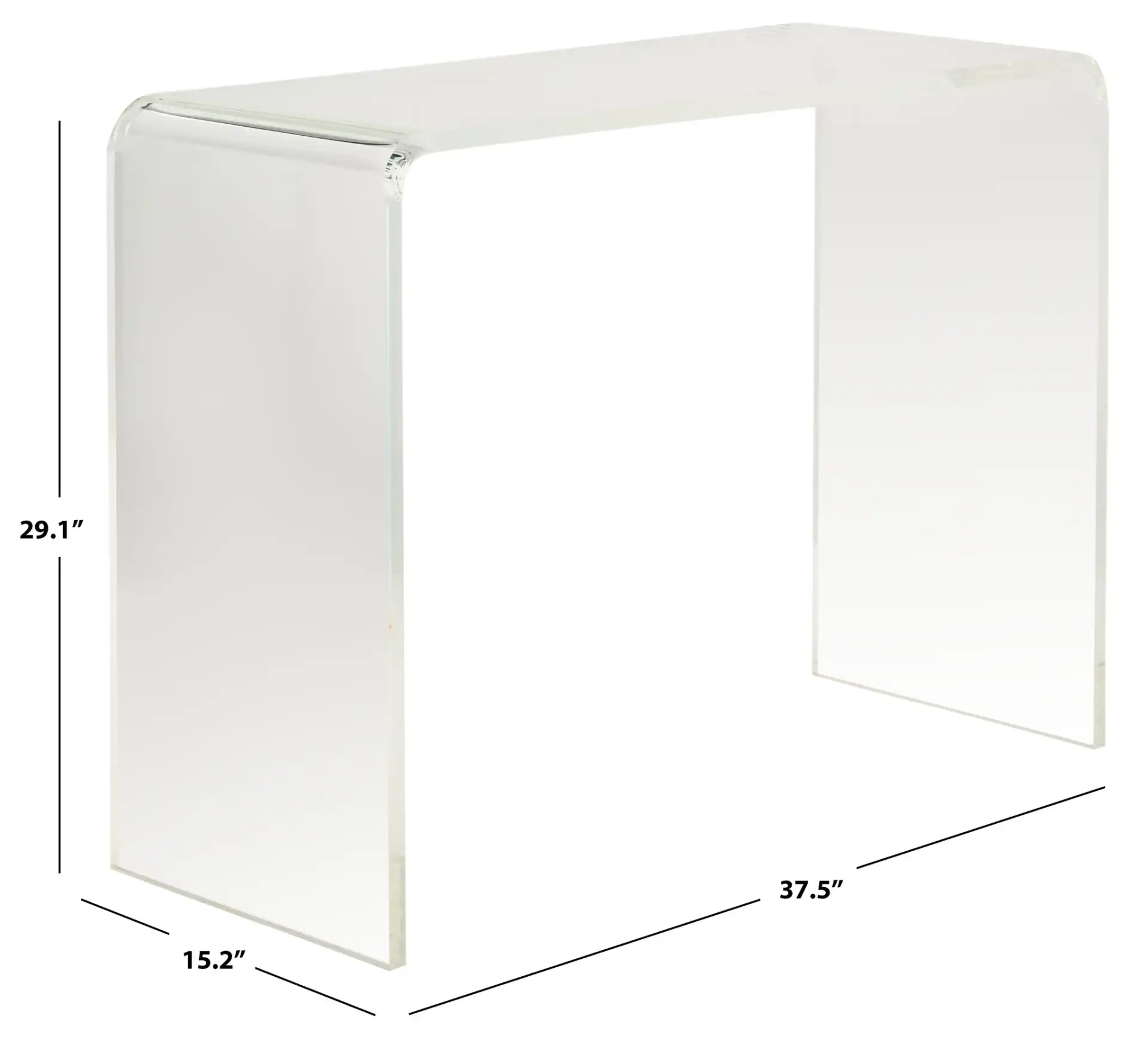 Atka Acrylic Console Table in Clear, detail view