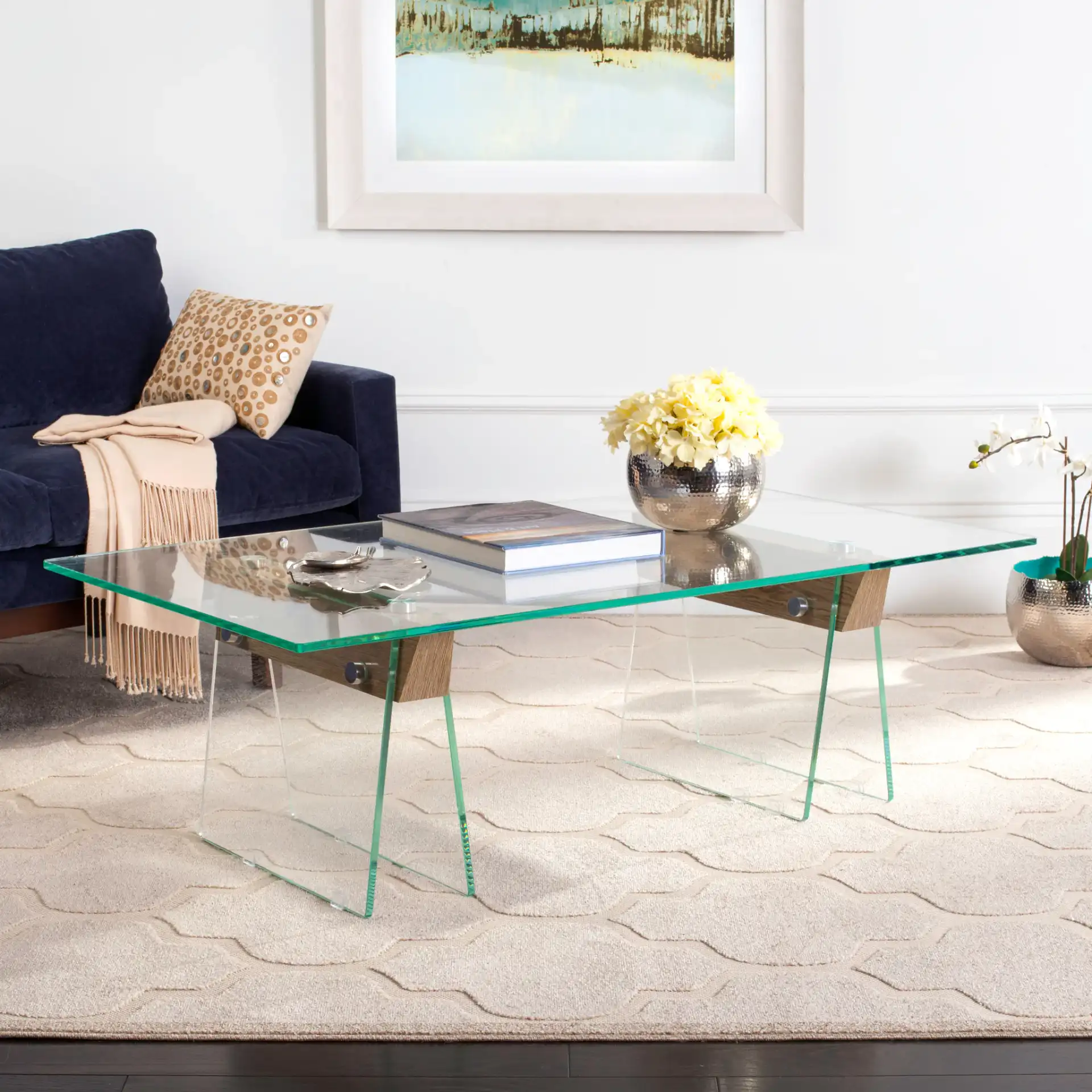 Modern Loft Coffee Table in Clear in a styled room