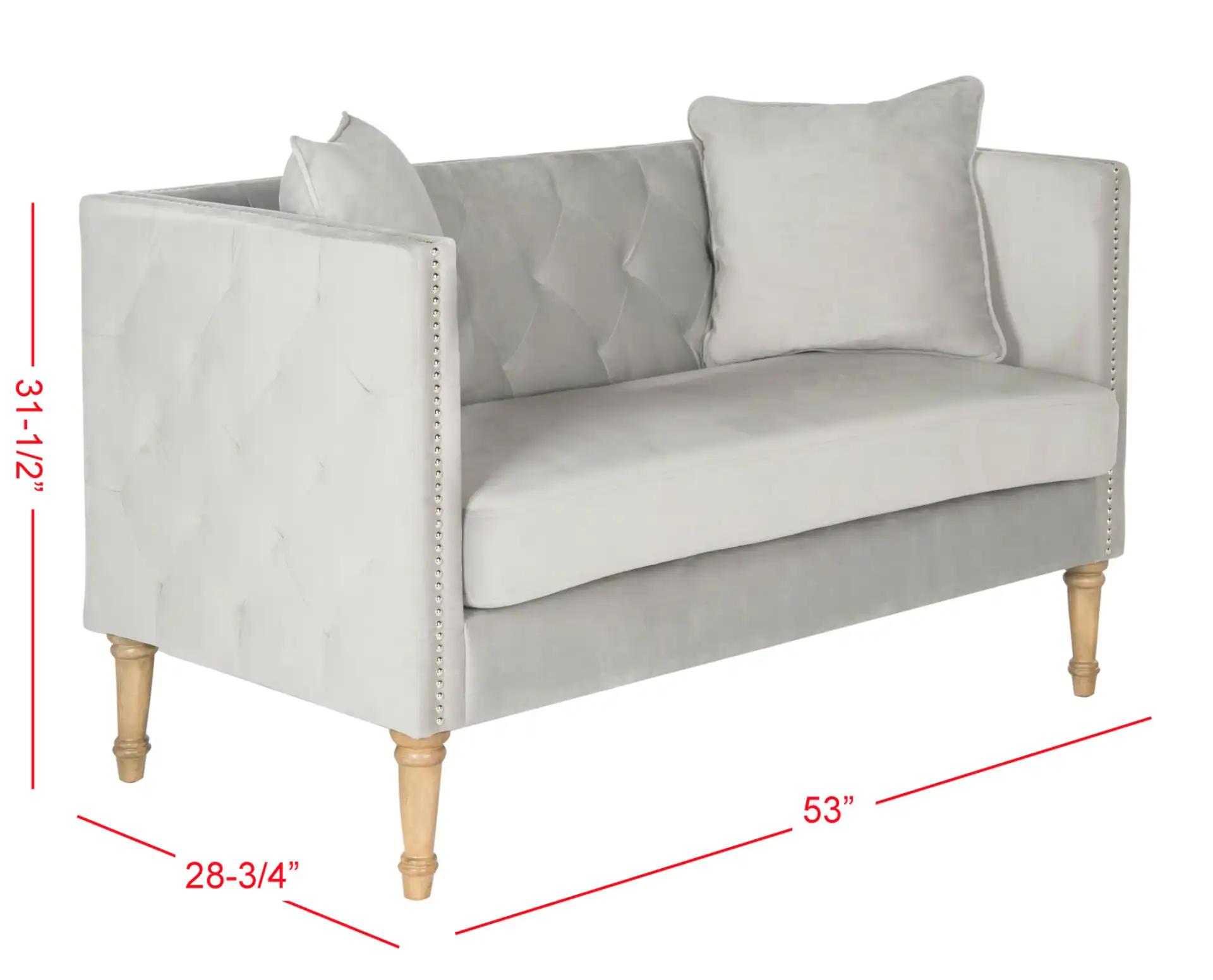 Sarah Settee With Throw Pillow in Gray, detail view