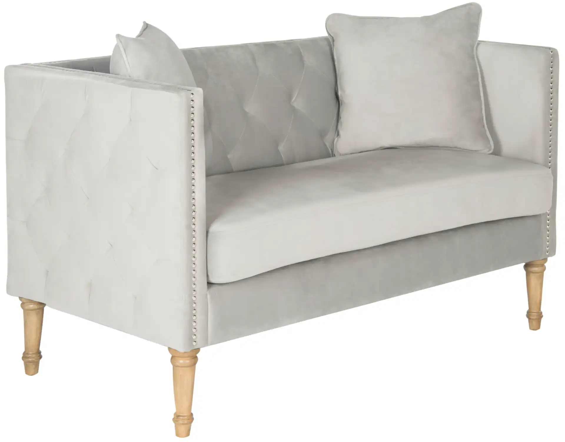 Sarah Settee With Throw Pillow in Gray, detail view