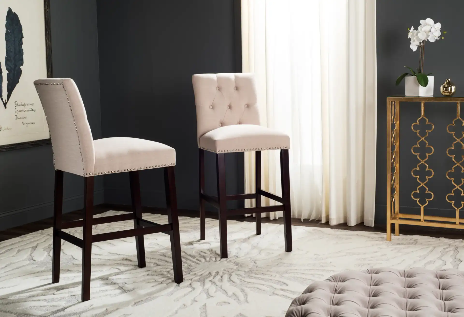 Norah Barstool (Set Of 2) in Dark Taupe in a styled room