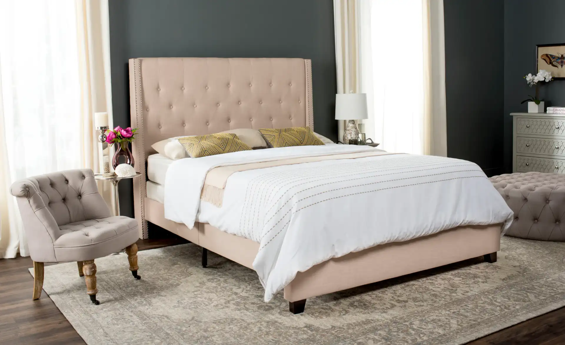 Winslet Bed in Light Beige in a styled room