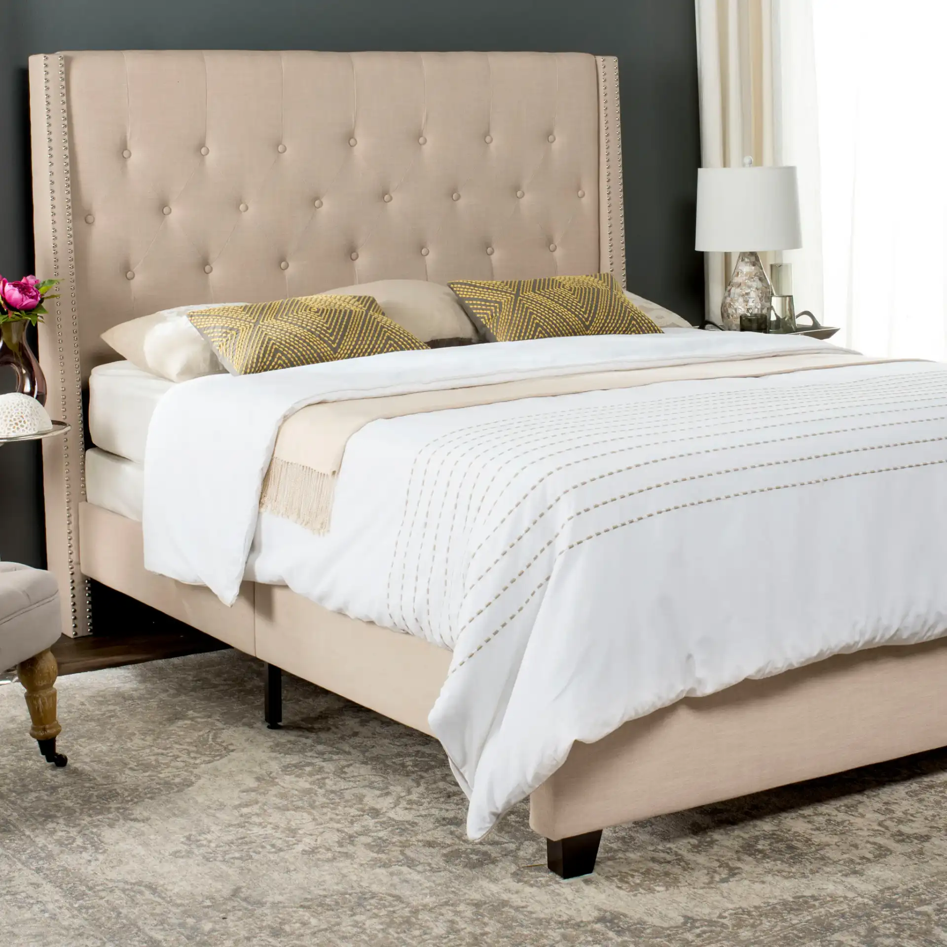 Winslet Bed in Light Beige in a styled room