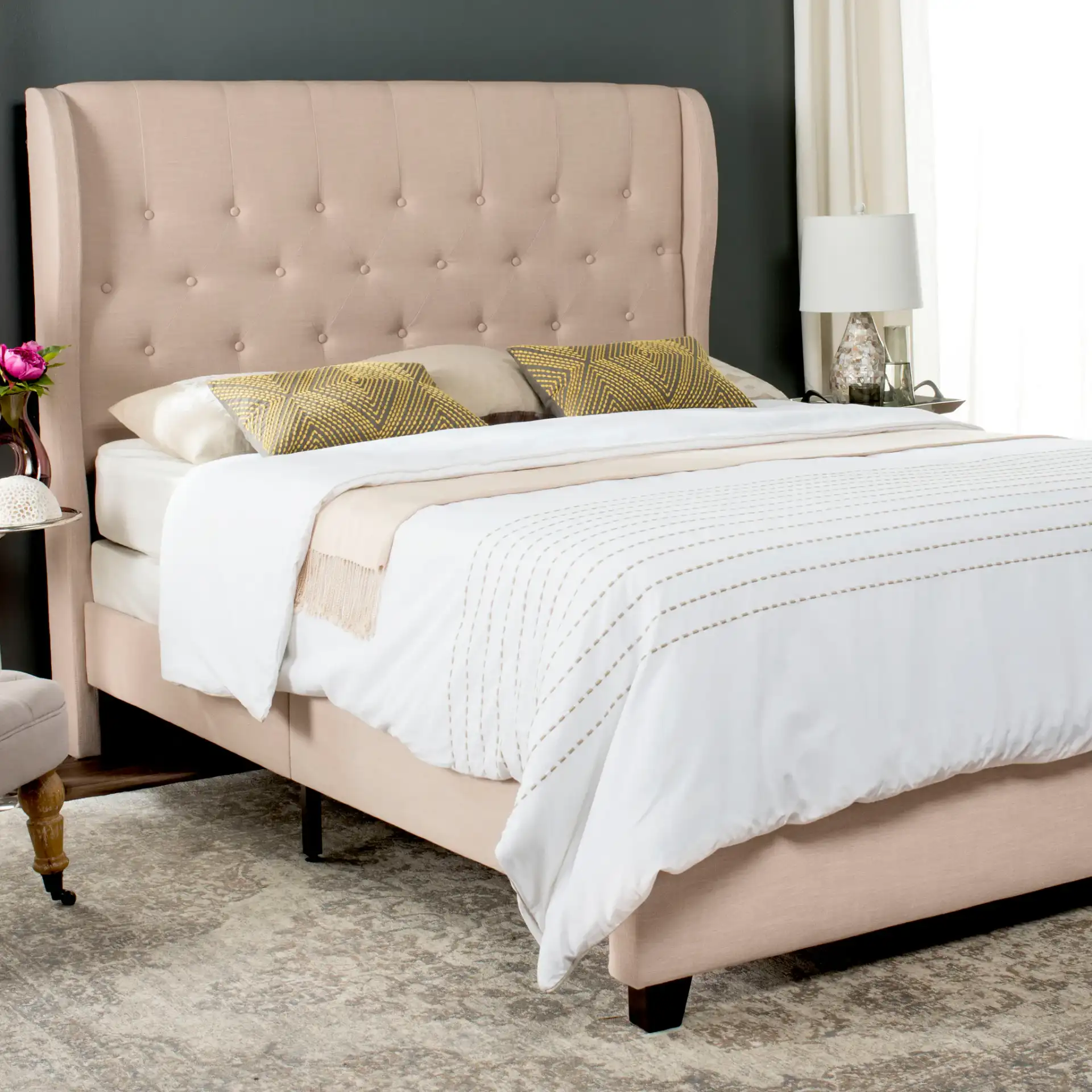 Blanchett Bed in Light Beige in a styled room