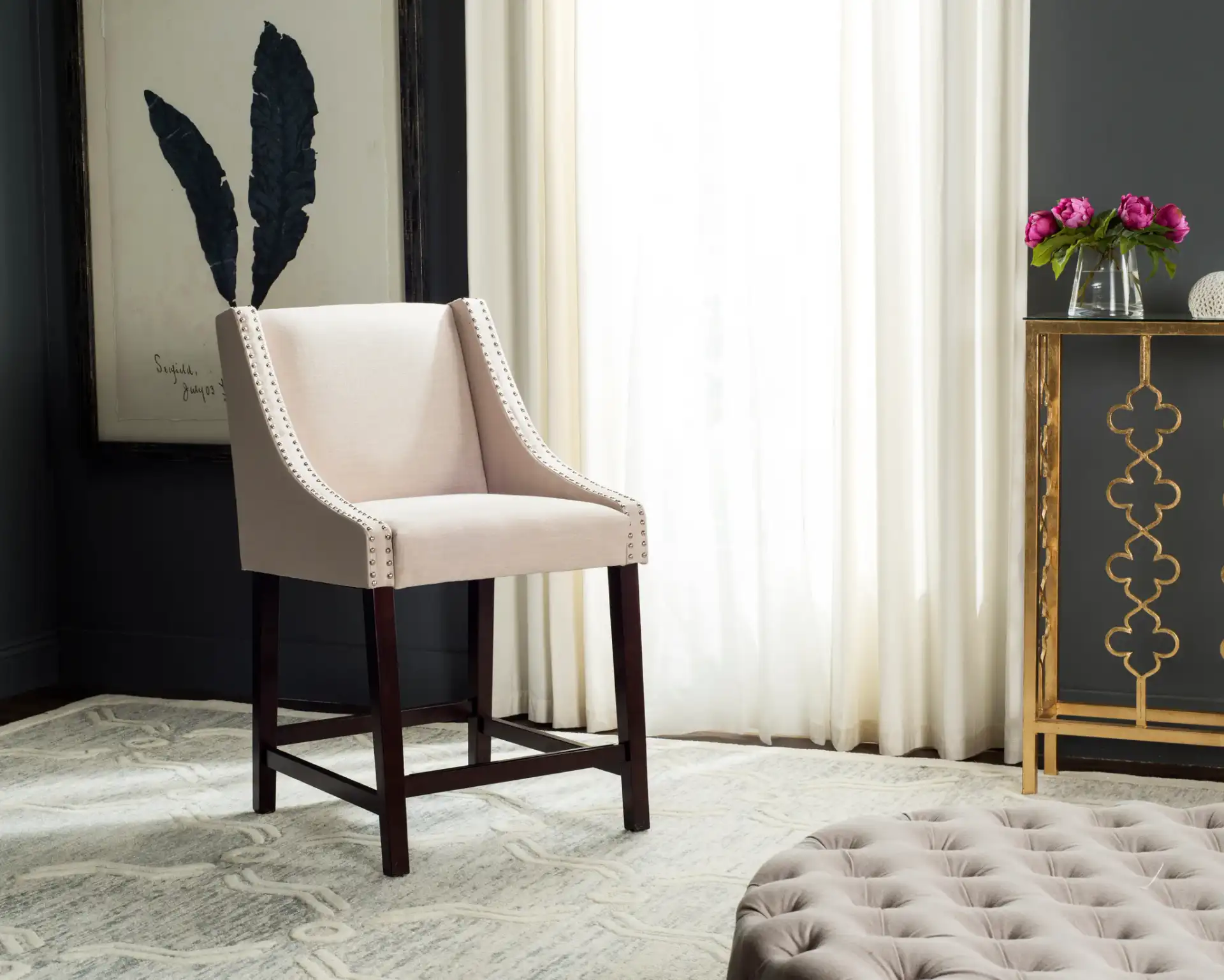 Dylan Counter Stool in Navy Blue in a styled room