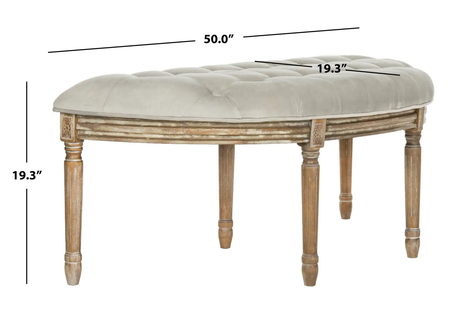 Abilene Semi-Circle Bench in Gray / Rustic Oak, detail view
