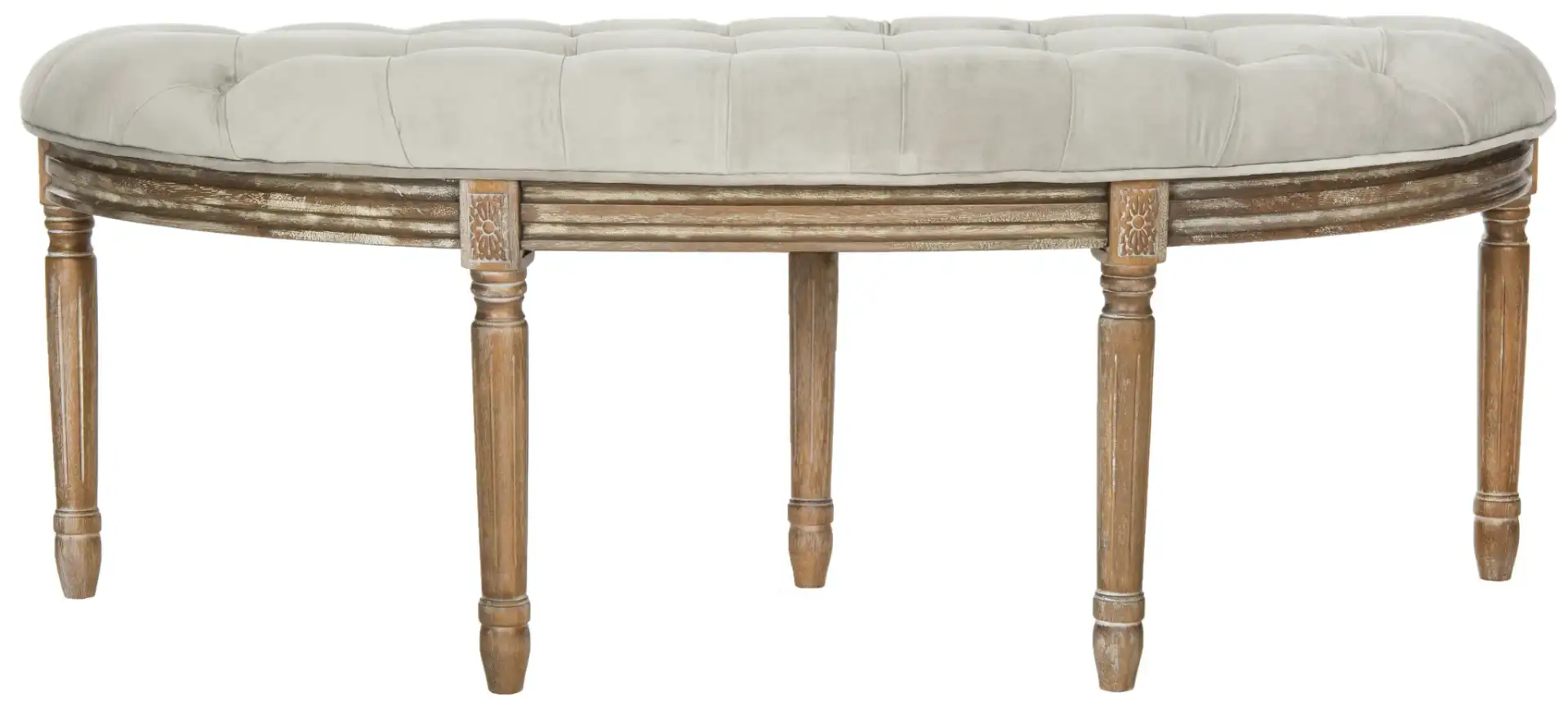 Abilene Semi-Circle Bench in Gray / Rustic Oak, detail view
