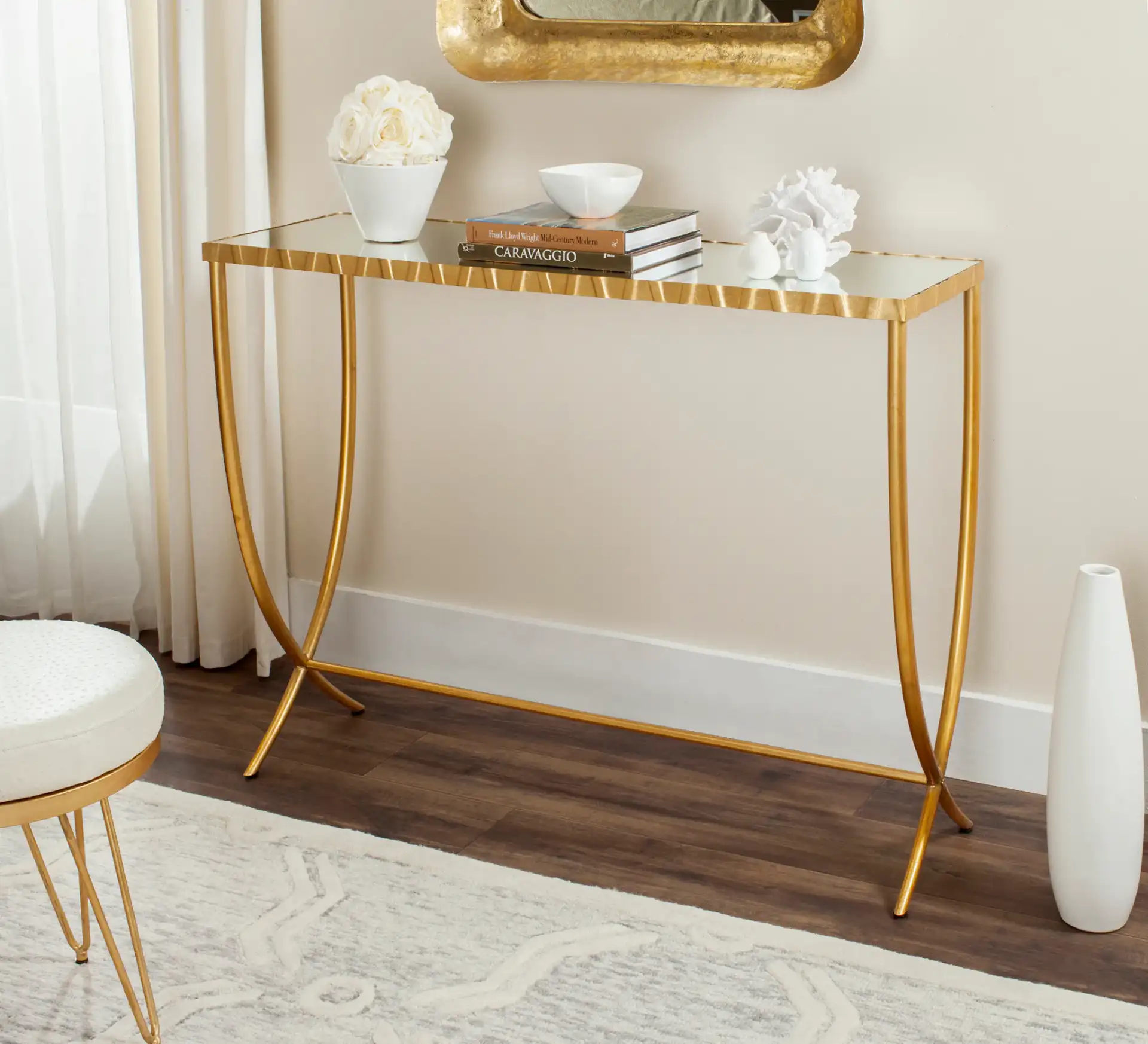 Princess Console Table in Gold / Mirror in a styled room