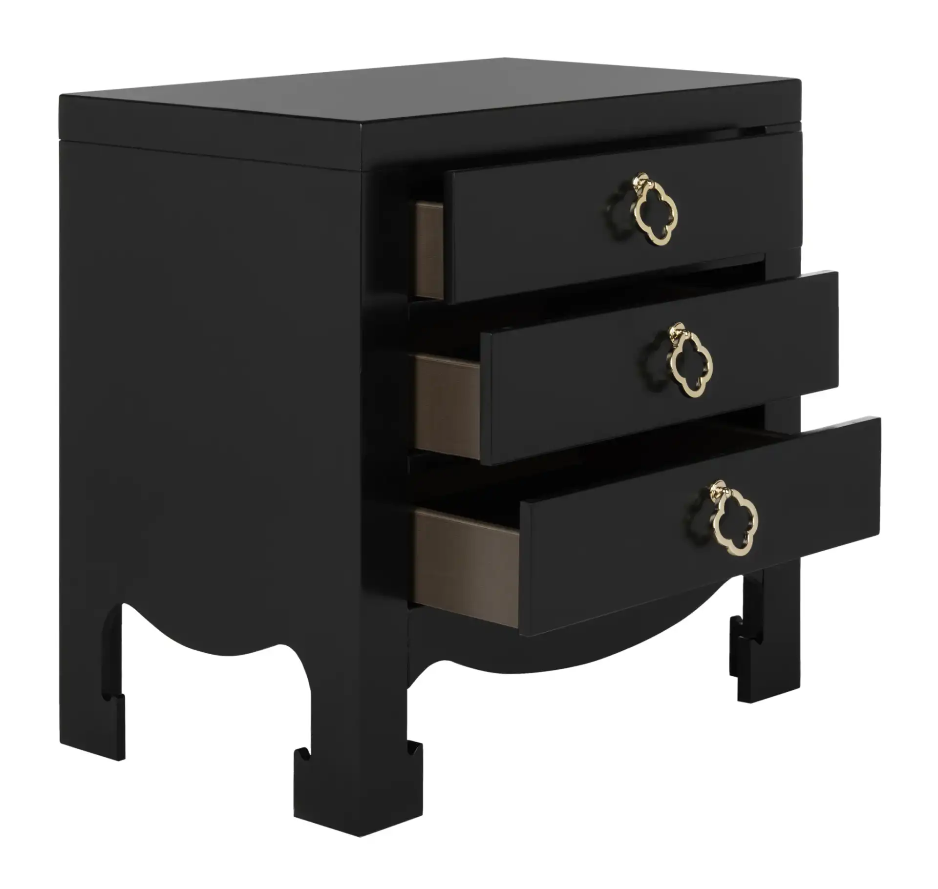 Nero Three-Drawer Nightstand in Black, detail view