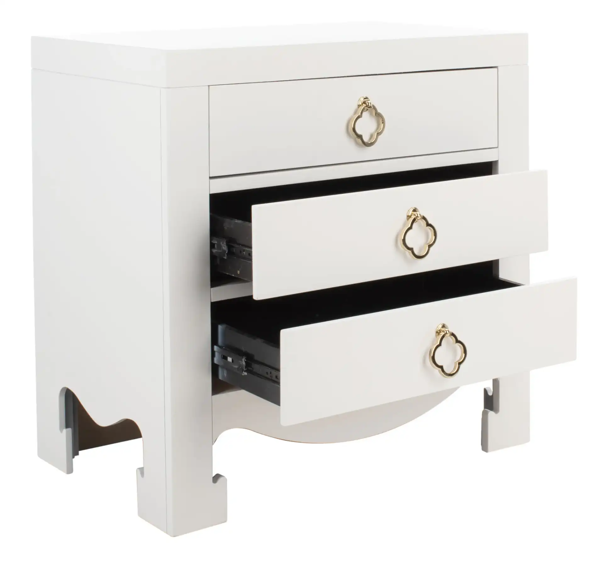Nero Three-Drawer Nightstand in Black, detail view