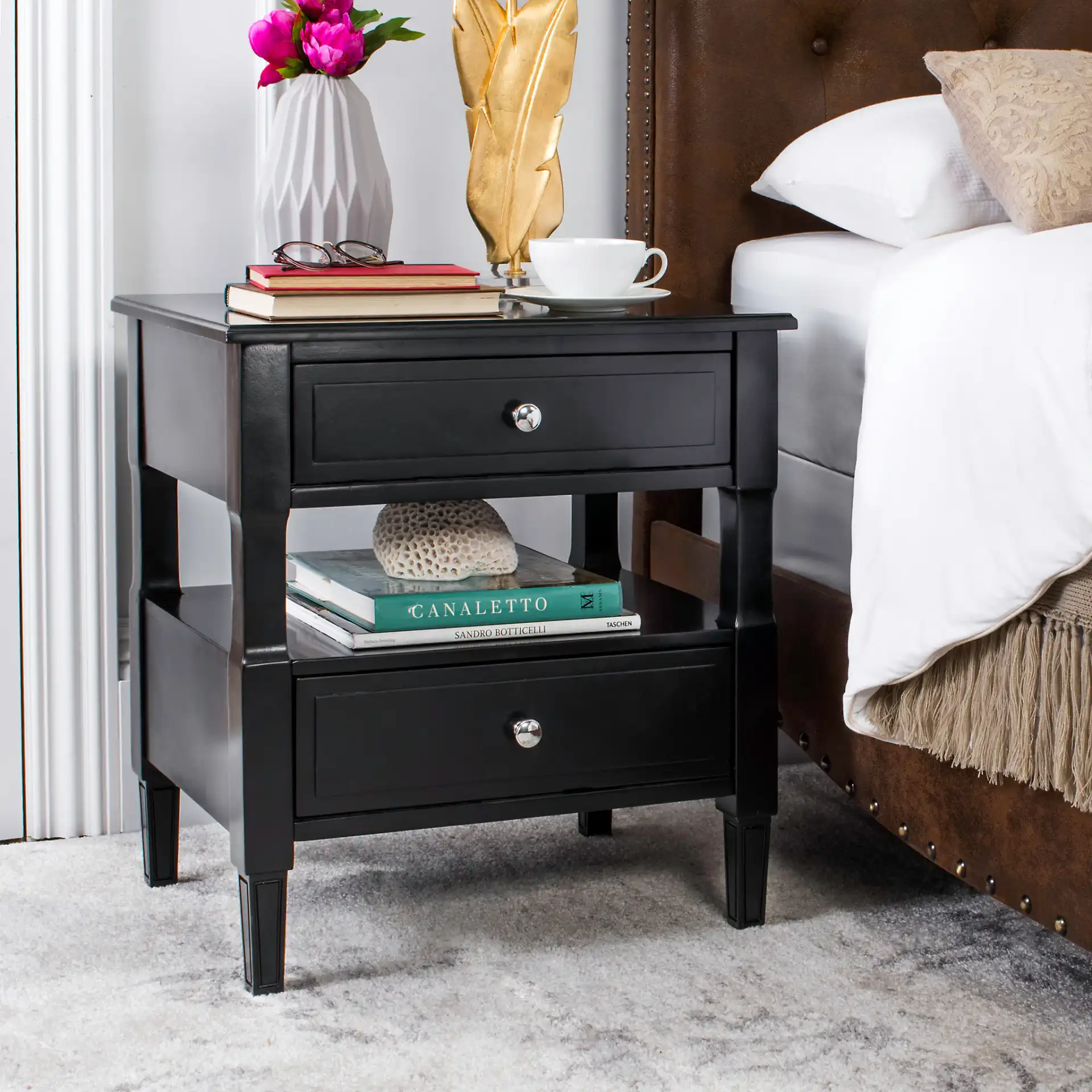 Jenson Side Table in Black in a styled room