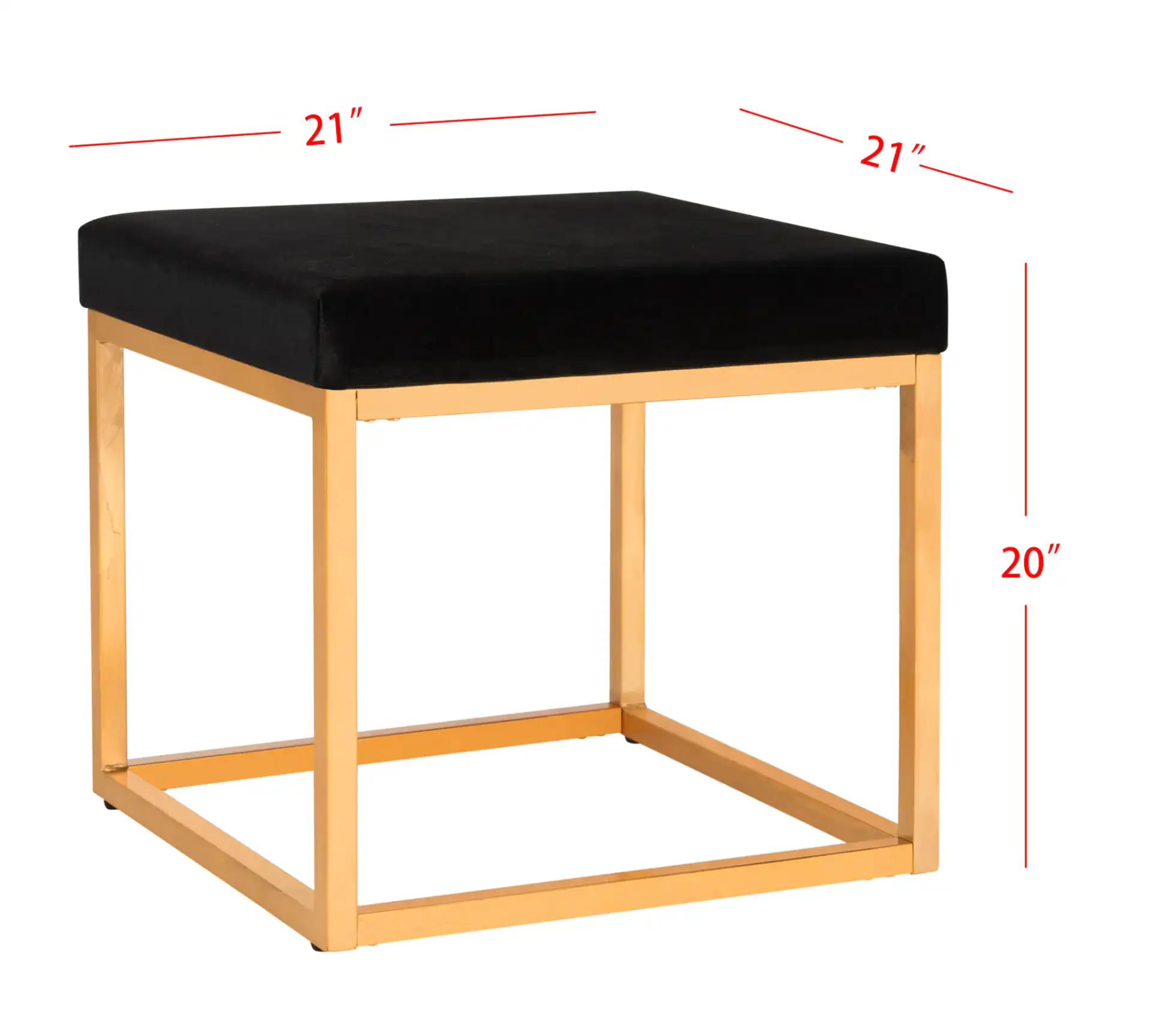 Rowan Square Ottoman in Black / Gold, detail view