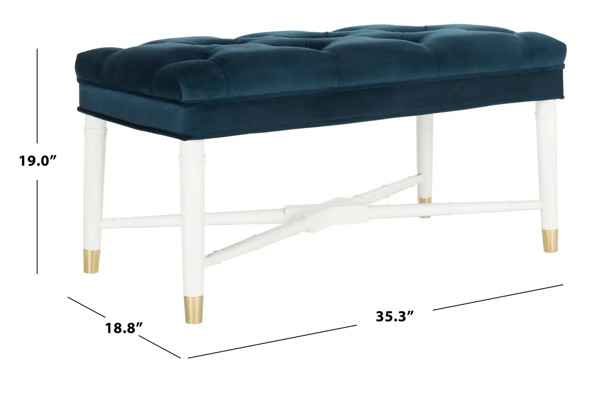 Rory Tufted Bench in Navy Blue, detail view