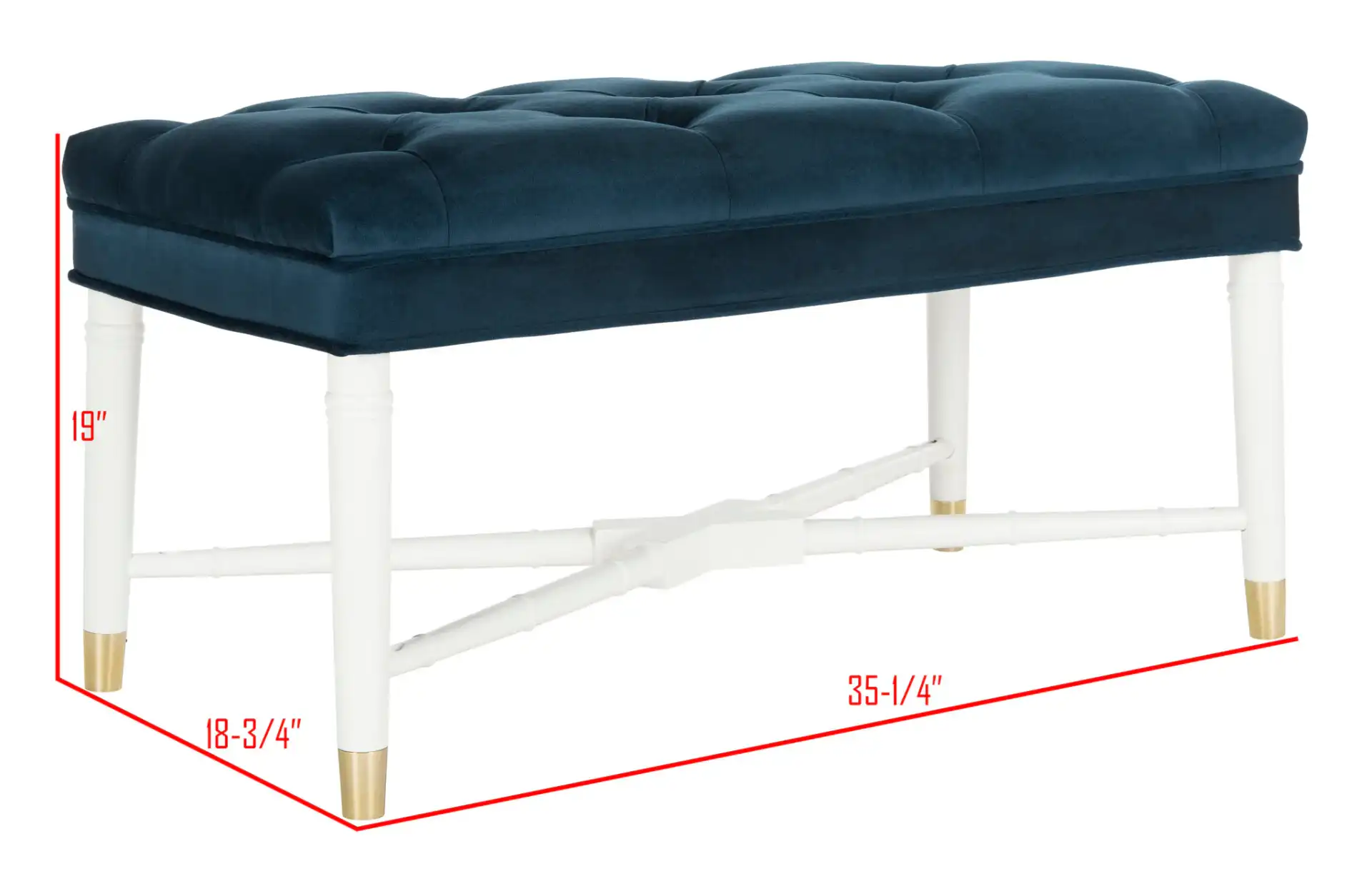 Rory Tufted Bench in Navy Blue, detail view