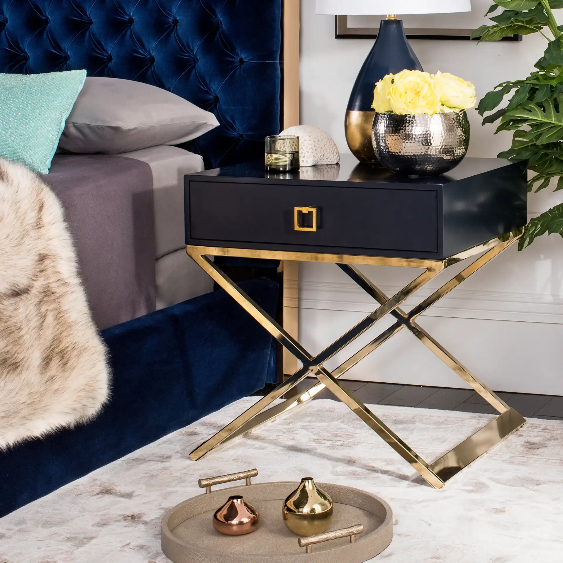 Zarina Side Table in Black in a styled room