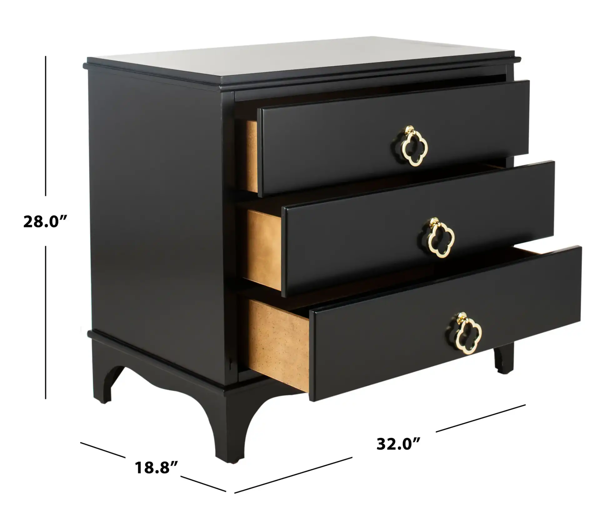 Hannon Nightstand in Black / Brass, detail view