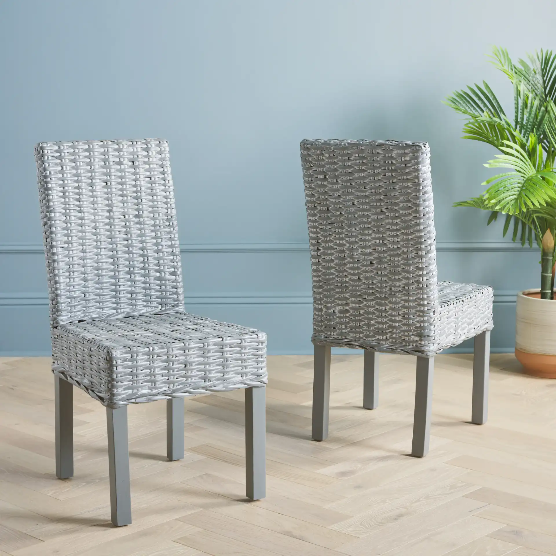 Wheatley Side Chair (Set Of 2) in Gray White Washed in a styled room