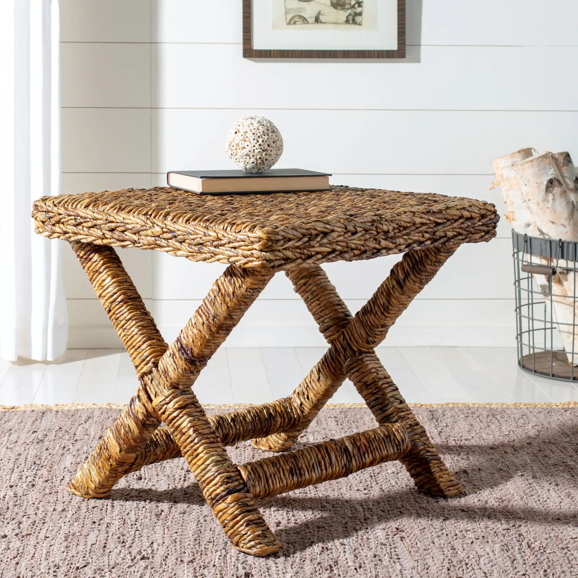 Manor Ottoman in Banana Natural in a styled room