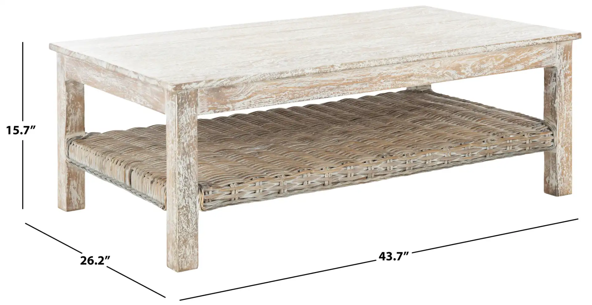 Minerva Coffee Table in White Washed, detail view