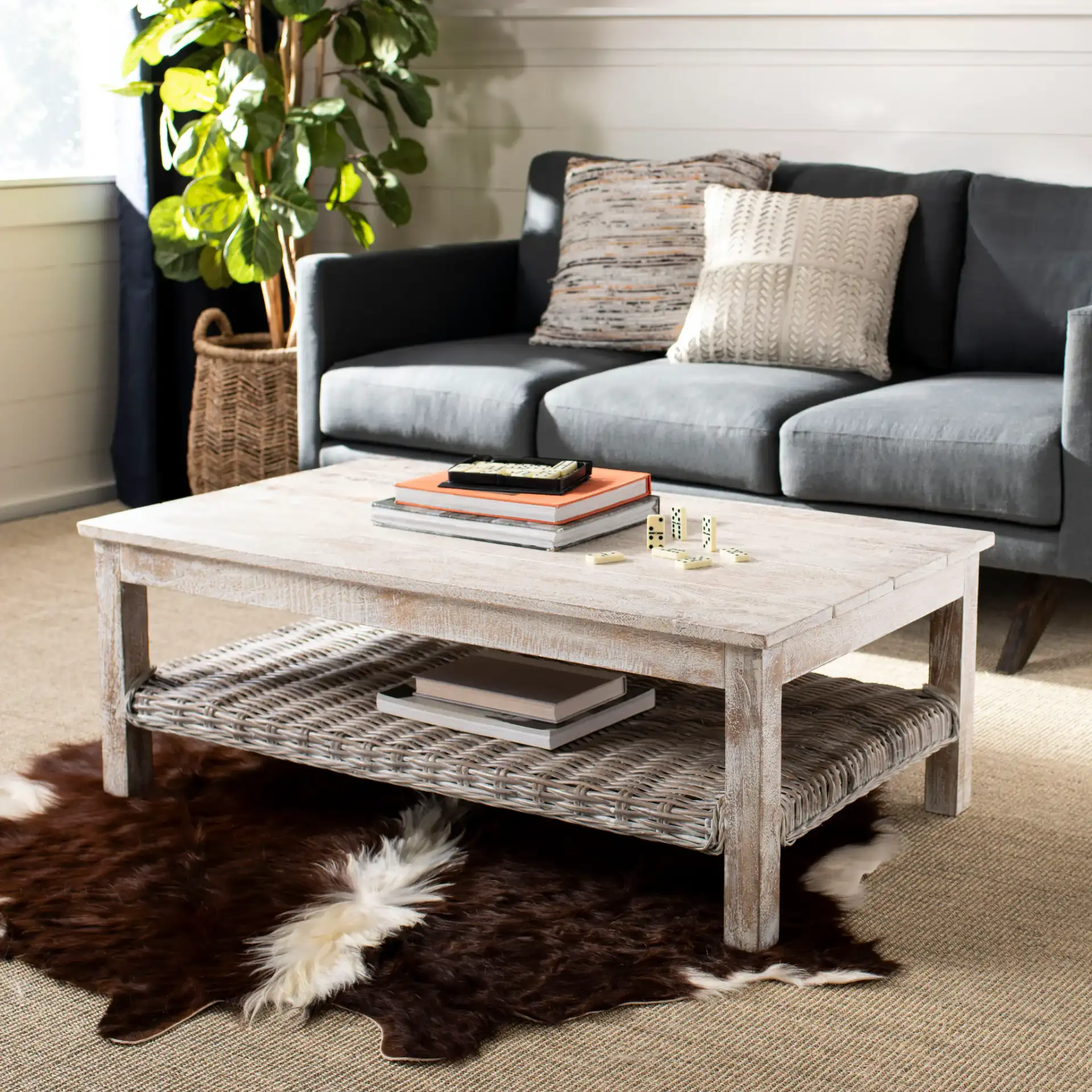 Minerva Coffee Table in White Washed in a styled room