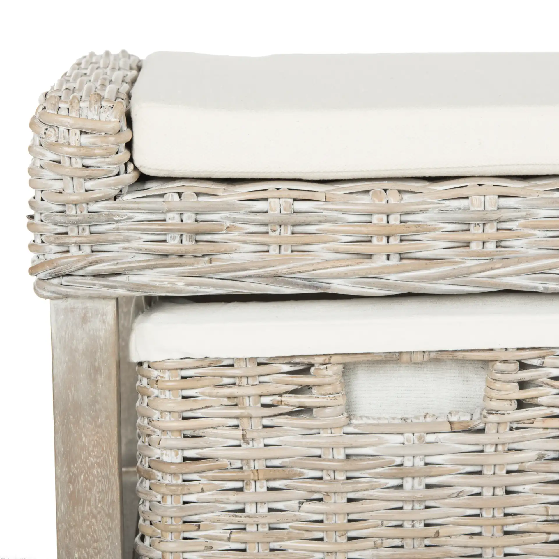 Kobutsu Storage Bench in White Washed in a styled room