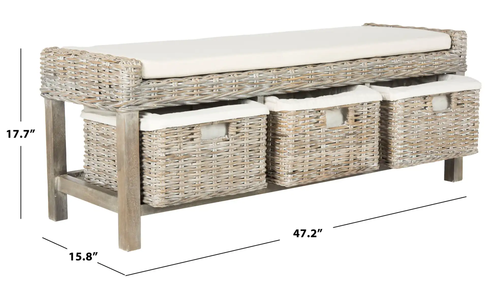 Kobutsu Storage Bench in White Washed, detail view