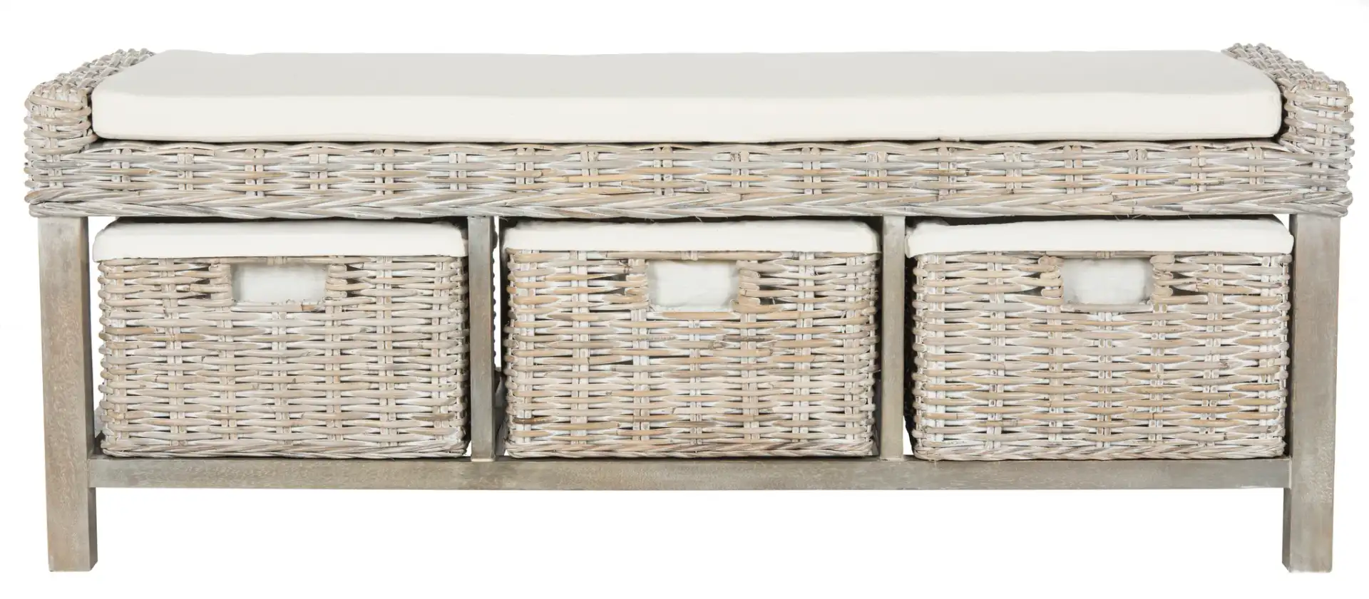 Kobutsu Storage Bench in White Washed, detail view