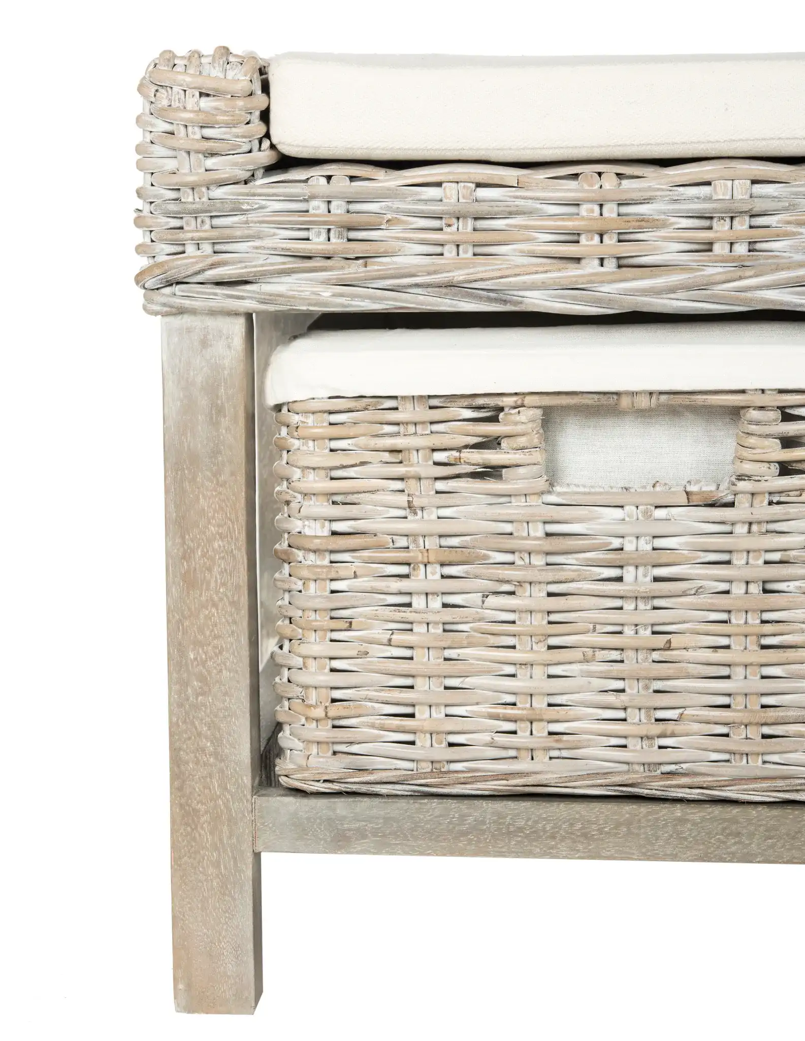 Kobutsu Storage Bench in White Washed, detail view