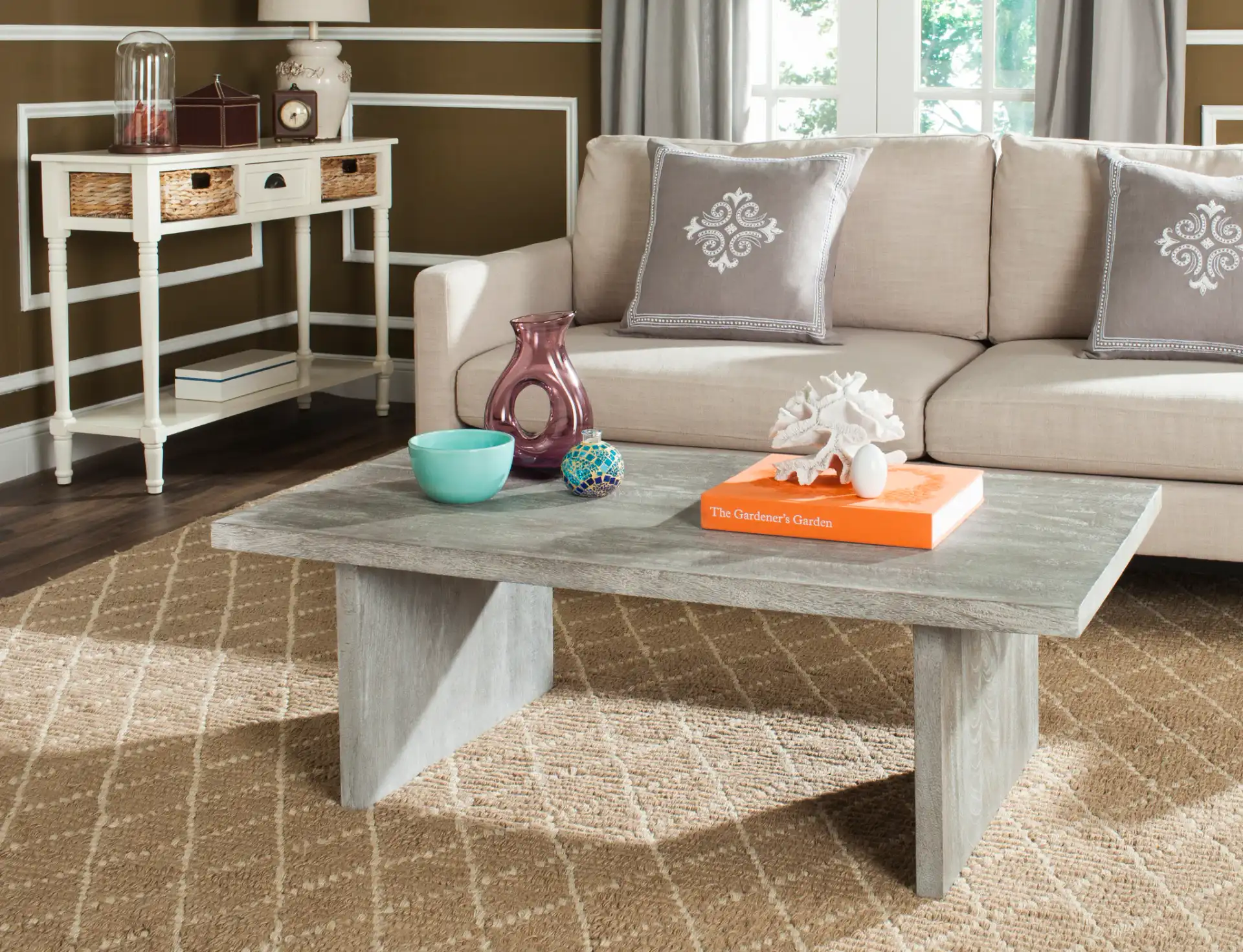 Senjo Coffee Table in Brown in a styled room