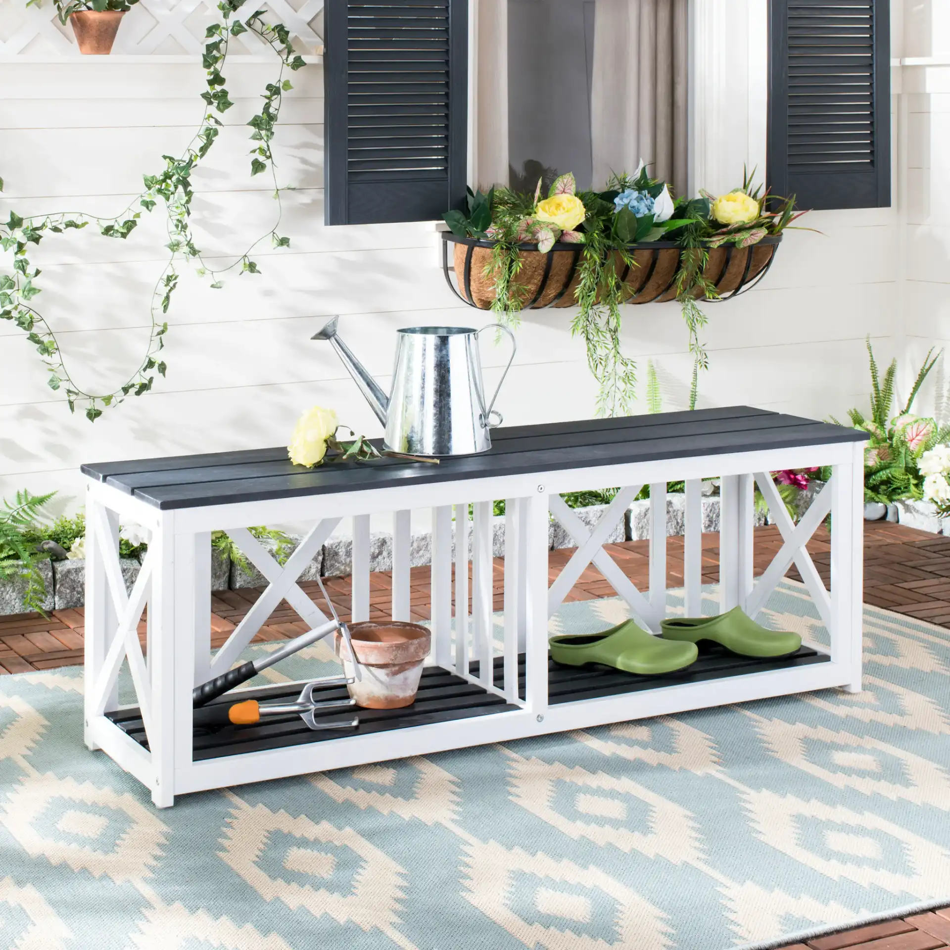 Branco Bench in Dark Slate Gray in a styled room