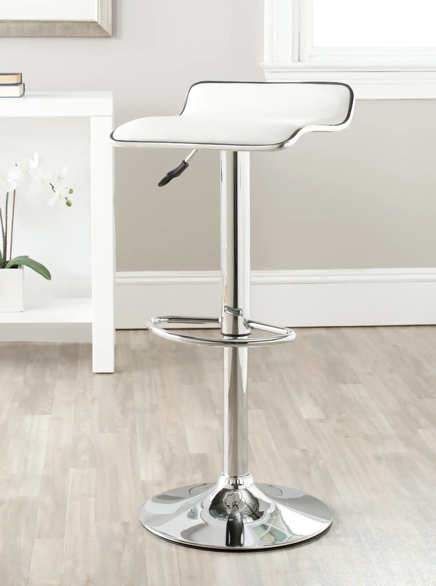 Chaunda Barstool in White in a styled room