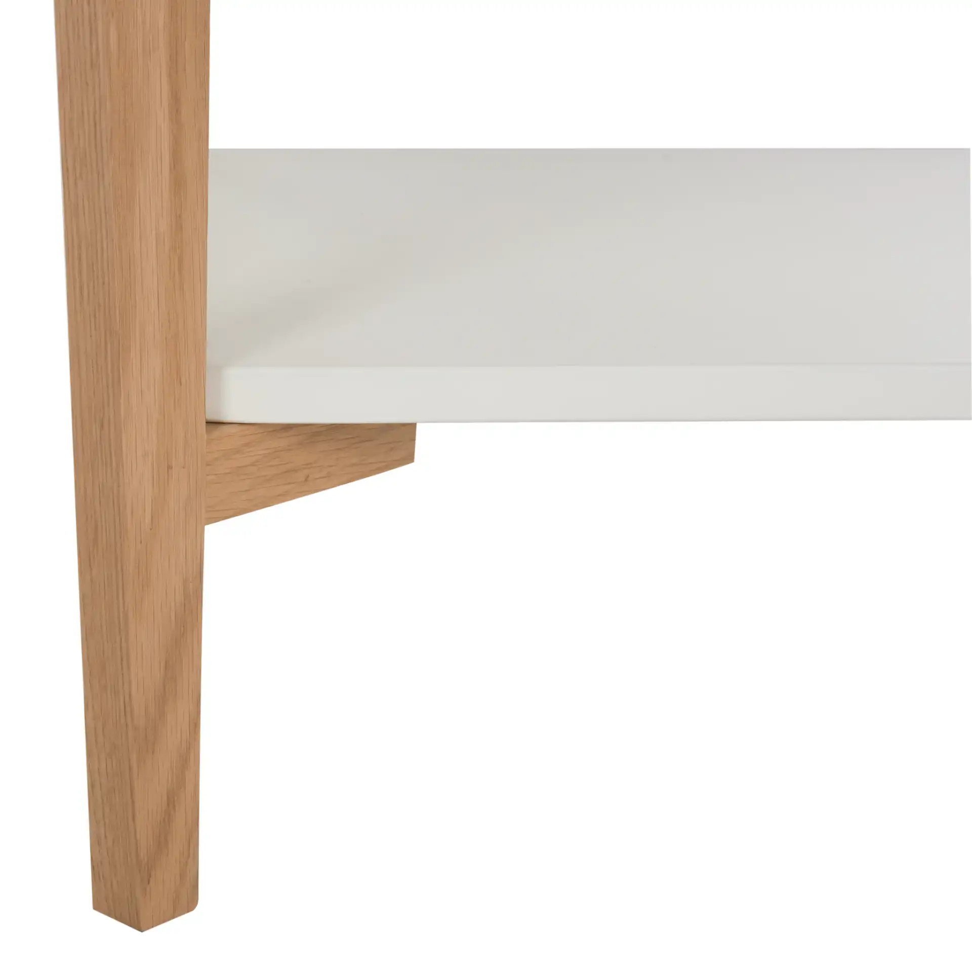 Caraway Rectangle Coffee Table in White / Oak, detail view
