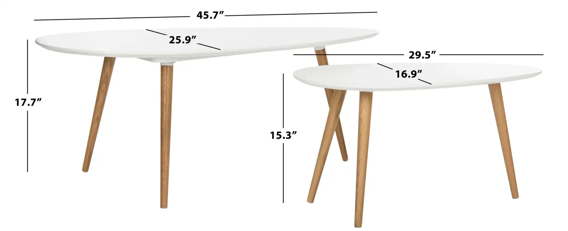 Saffron Split Coffee Table in White / Oak, detail view