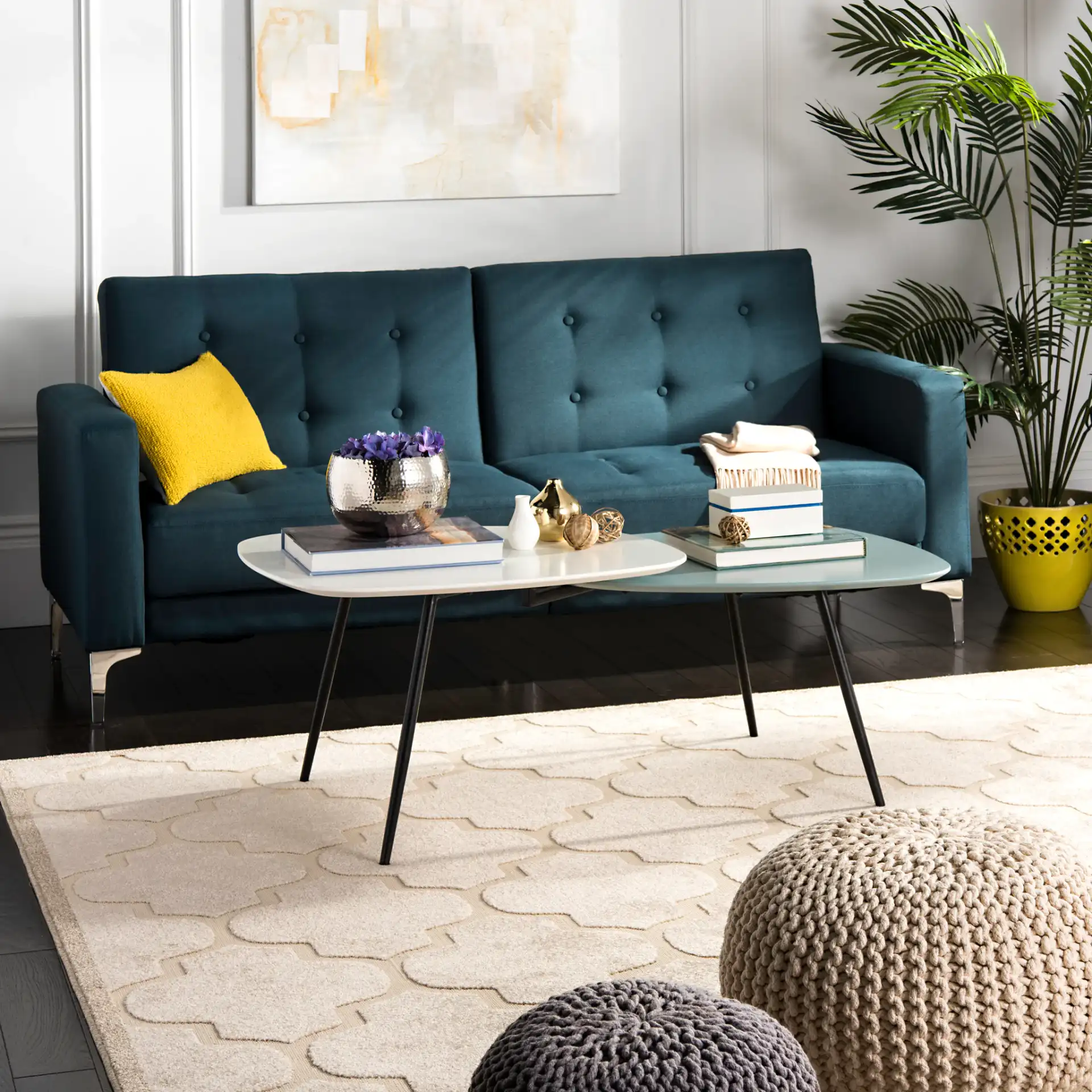 Jasmine Bi-Level Coffee Table in White / Gray in a styled room