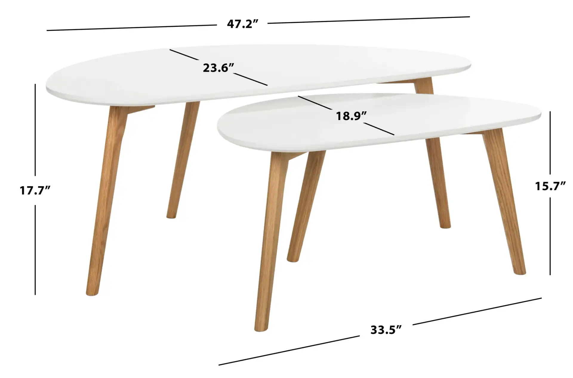 Olida Double Coffee Table in White / Oak, detail view