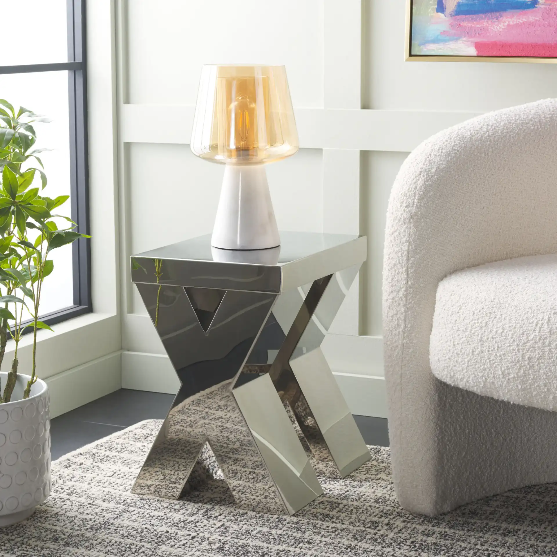 Houston End Table in Silver in a styled room