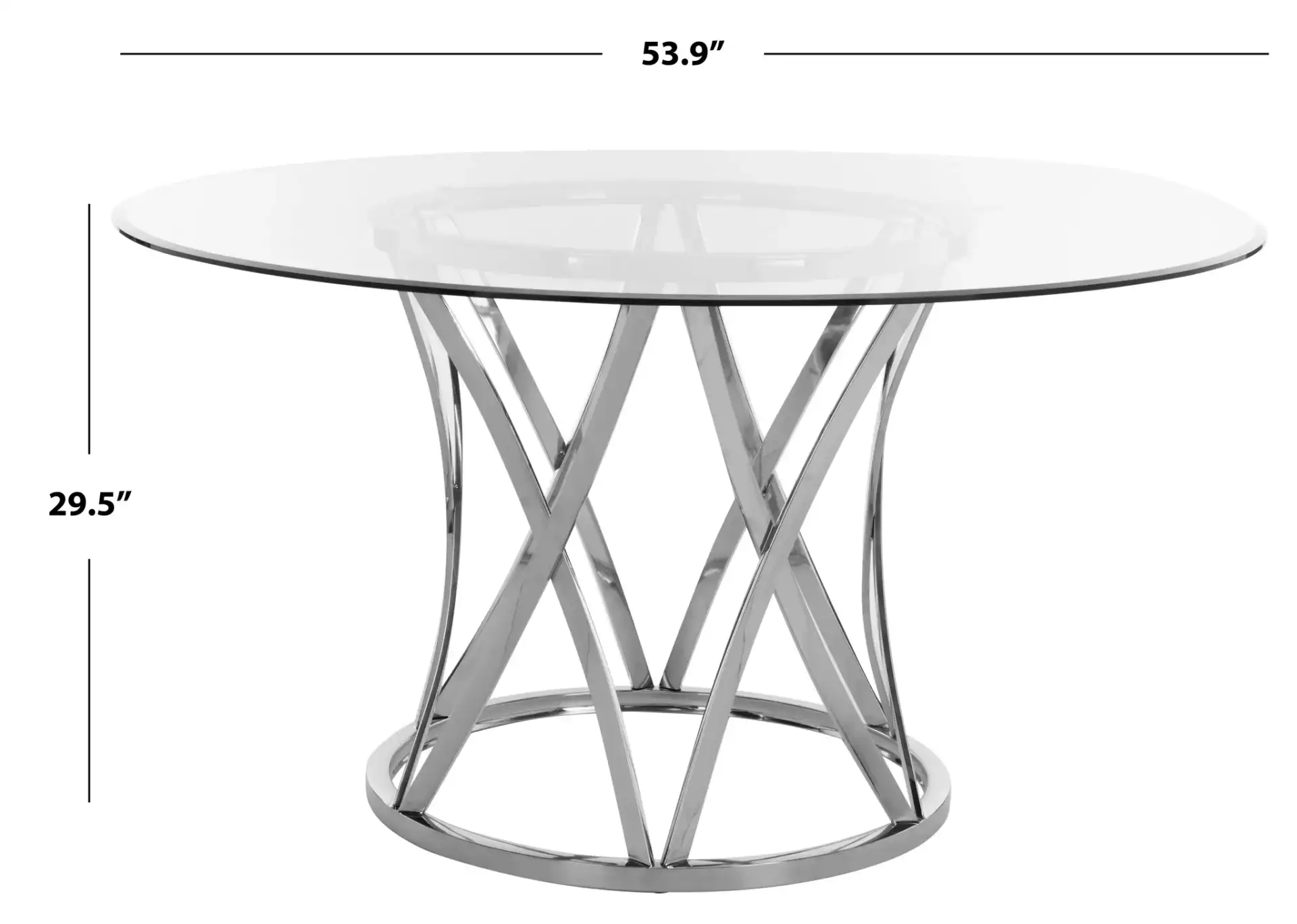 Kyrie 54-Inch Glass Dining Table in Chrome, detail view